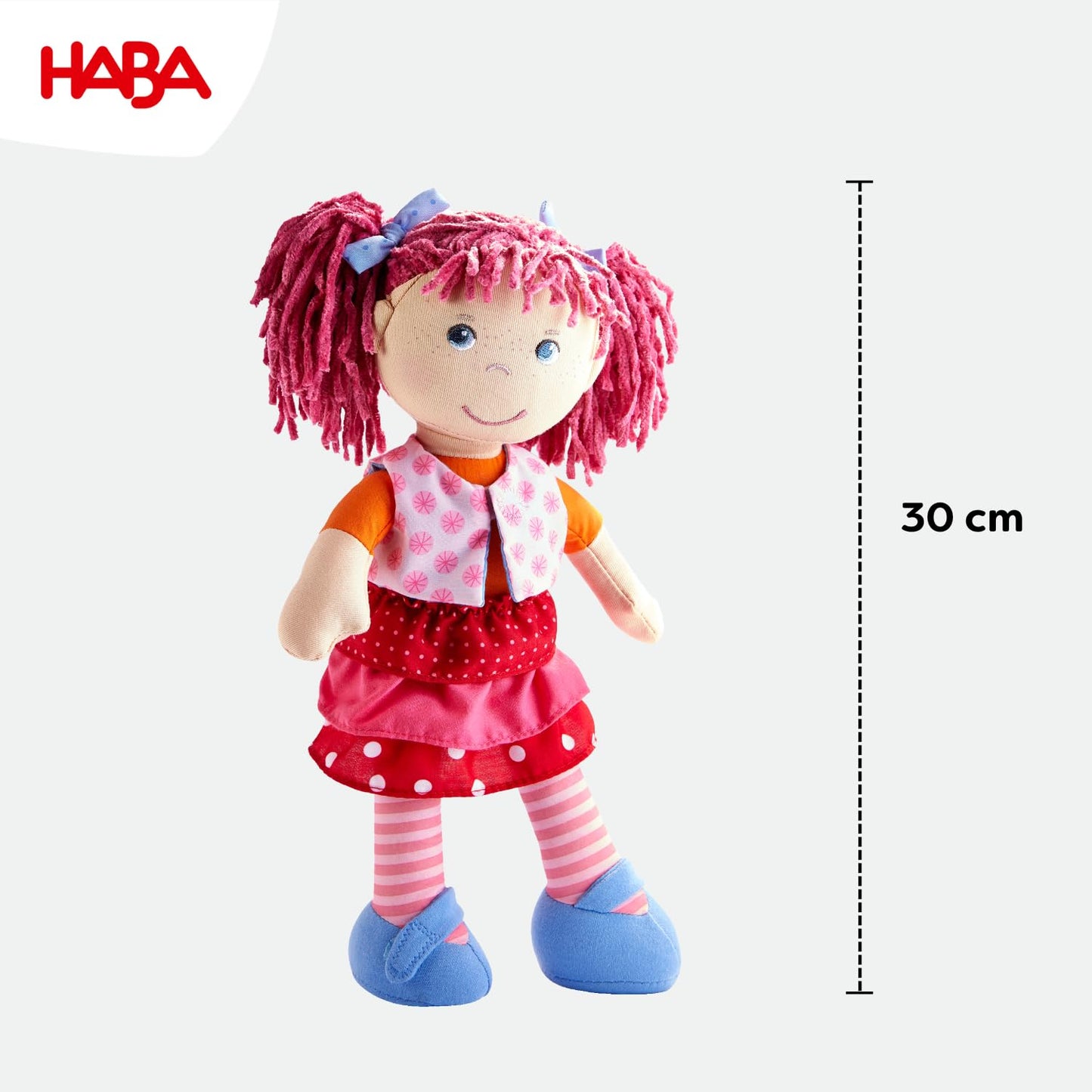 HABA Lilli-Lou 12-inch Soft Doll – Pink Hair, Embroidered Face, Machine Washable for Ages 18 Months+