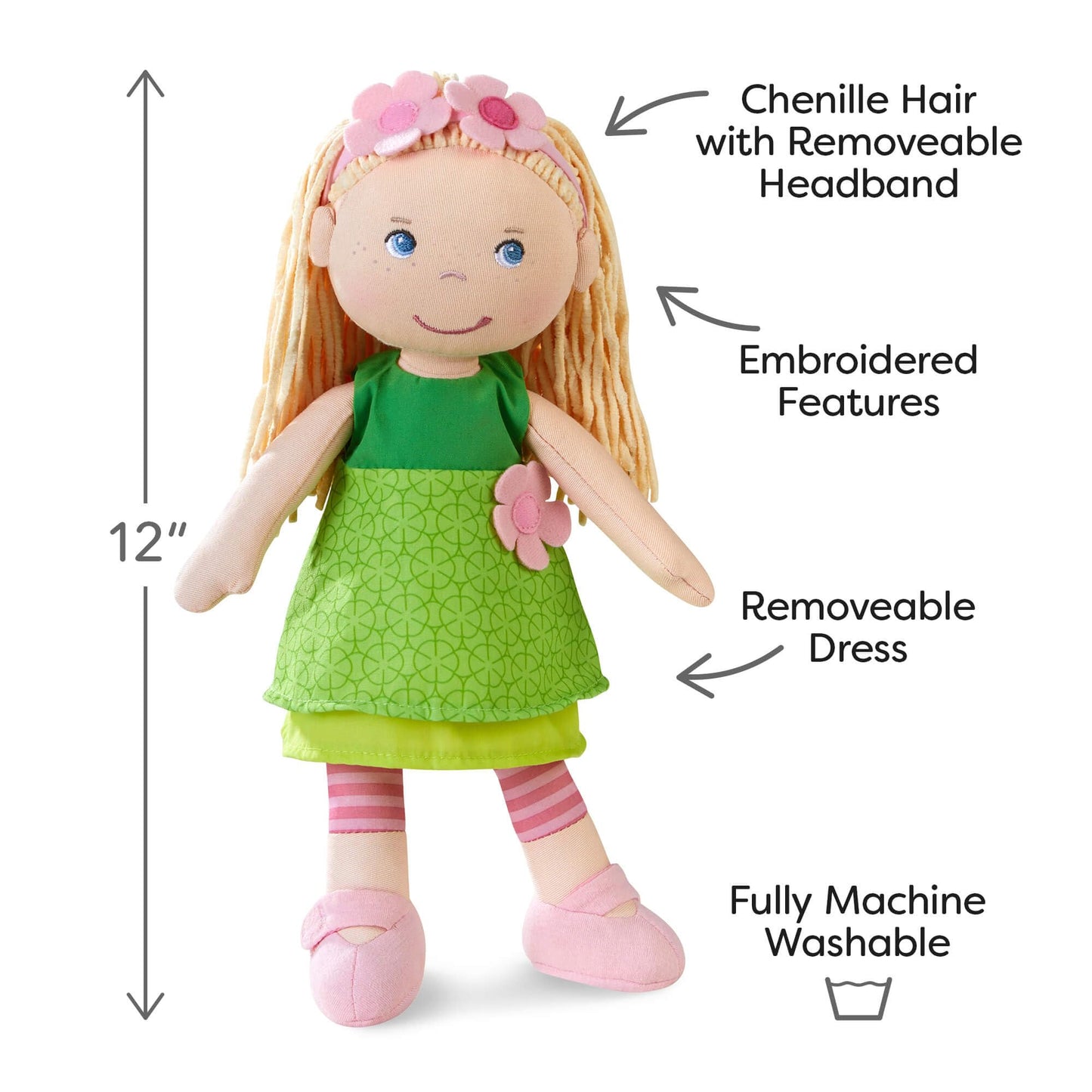 HABA Mali 12-inch Soft Doll with Blonde Hair and Blue Eyes – Machine Washable for 18 Months and Up