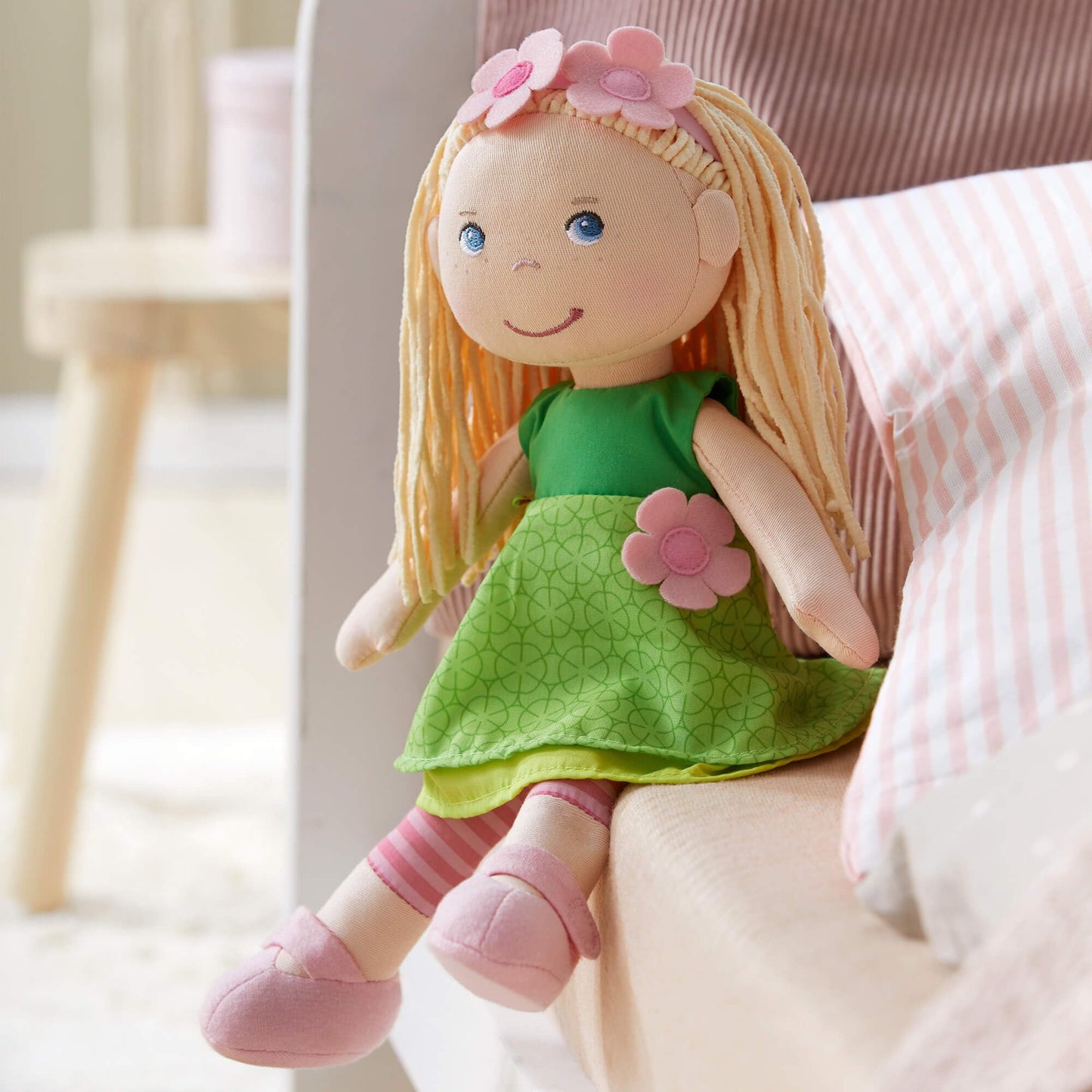 HABA Mali 12-inch Soft Doll with Blonde Hair and Blue Eyes – Machine Washable for 18 Months and Up