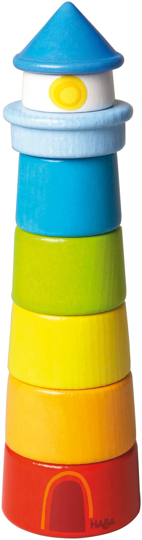 HABA Rainbow Lighthouse Wooden Stacking Toy – 8-Piece Set, Made in Germany