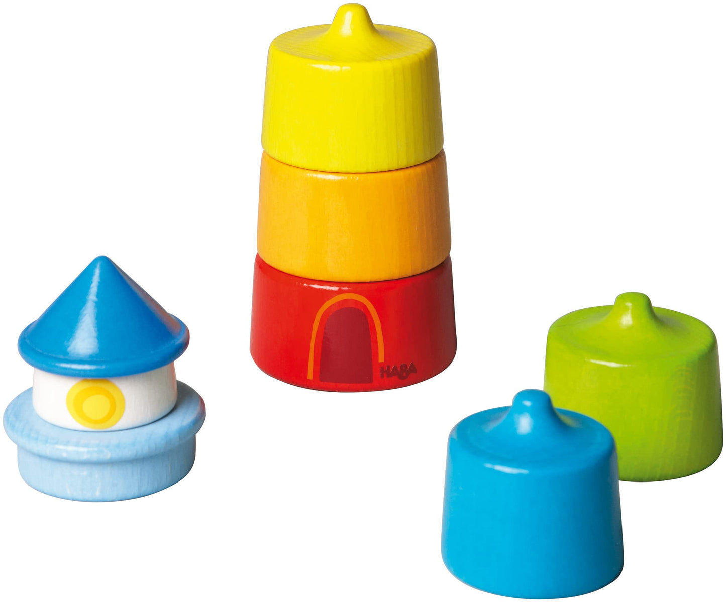 HABA Rainbow Lighthouse Wooden Stacking Toy – 8-Piece Set, Made in Germany