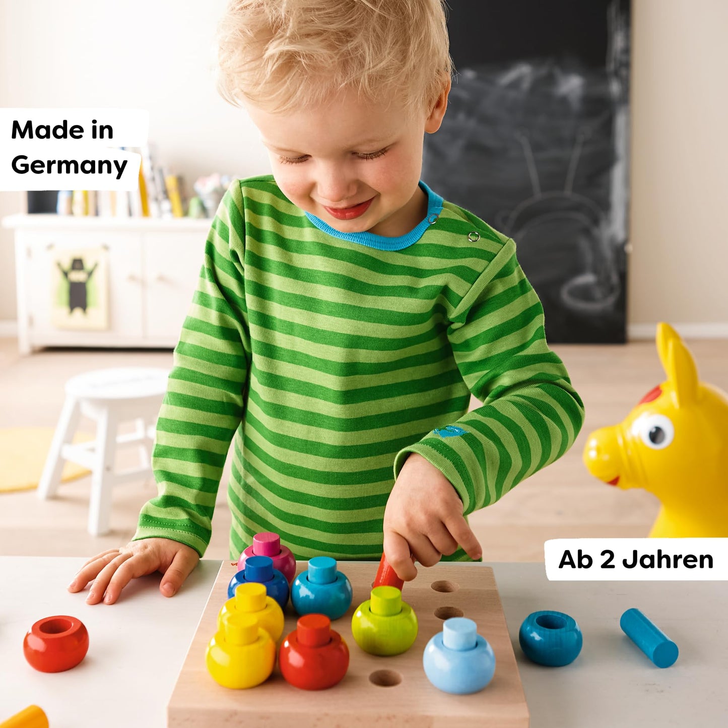 HABA Rainbow Whirls: Wooden Sorting & Stacking Rings Shape Sorter – Educational Toy for 2 Years & Up, Made in Germany