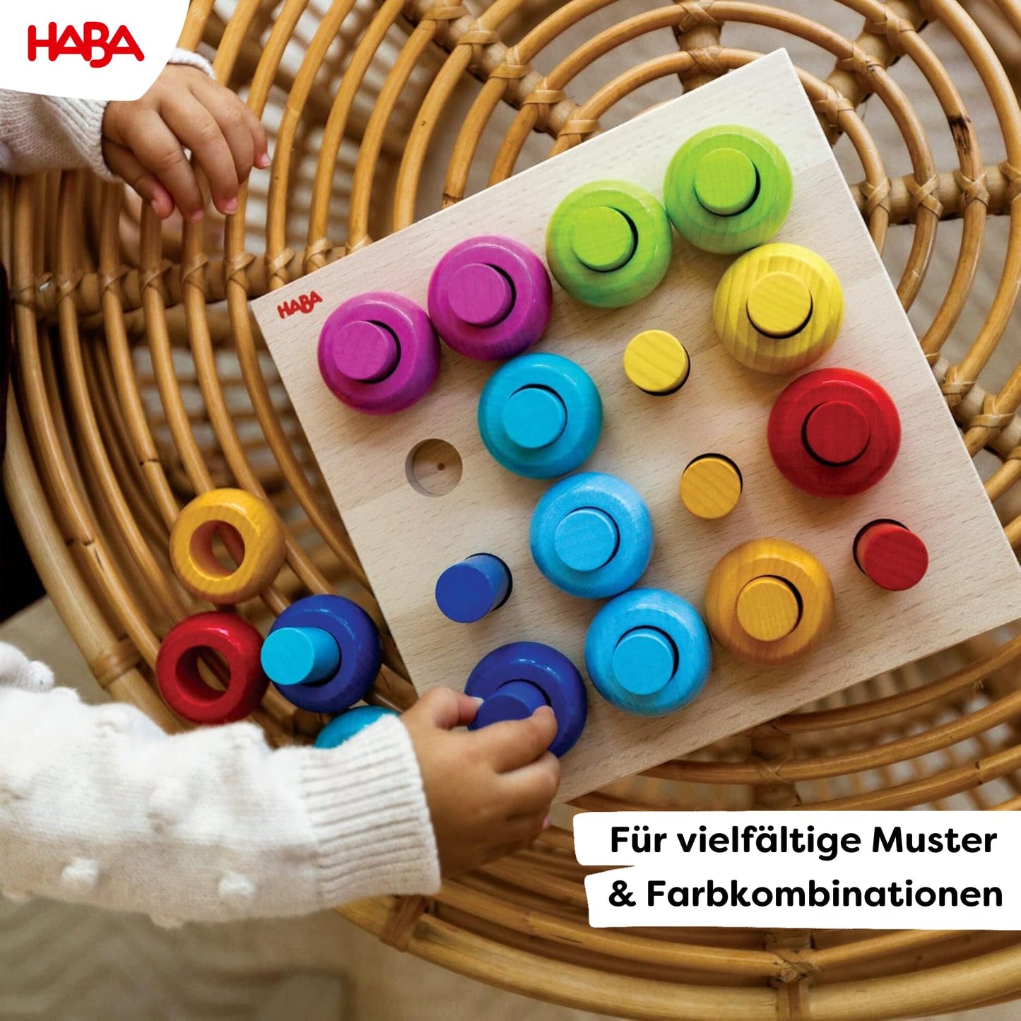 HABA Rainbow Whirls: Wooden Sorting & Stacking Rings Shape Sorter – Educational Toy for 2 Years & Up, Made in Germany