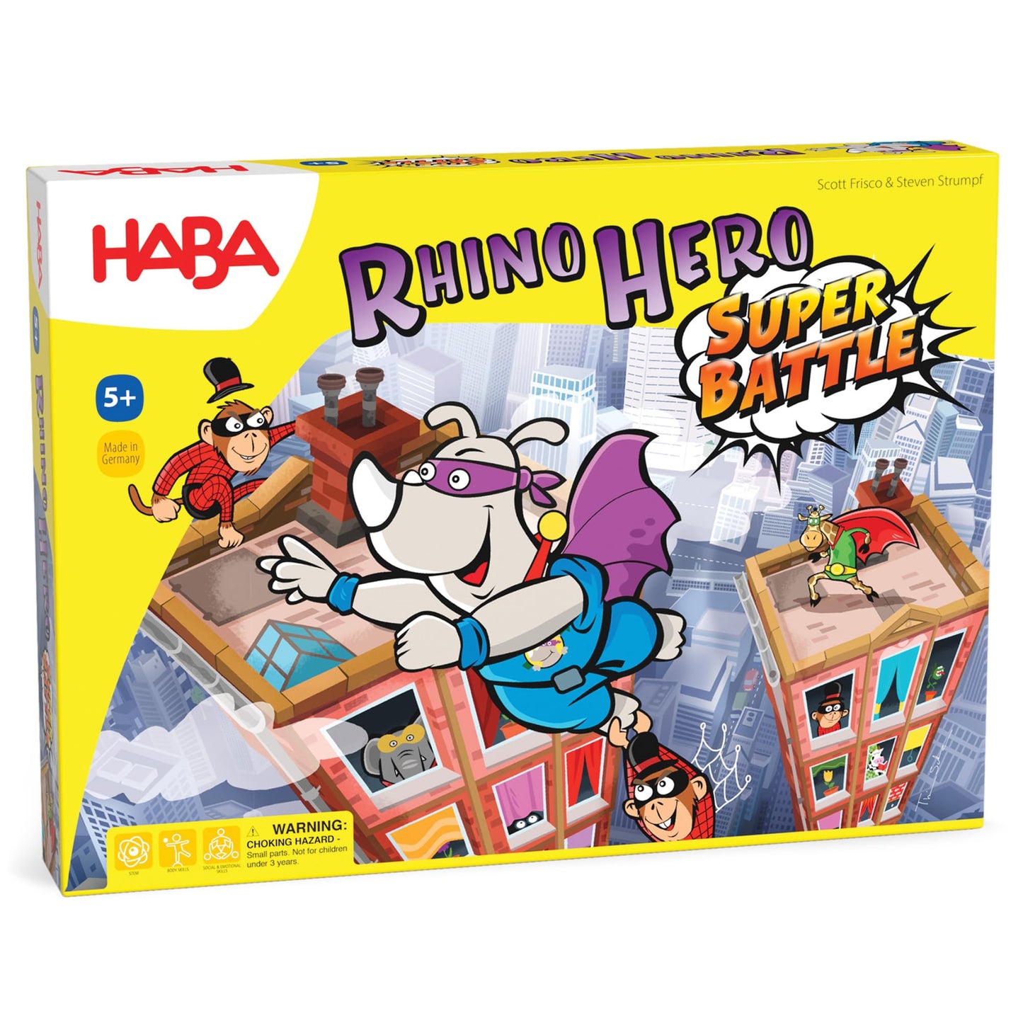 Rhino Hero Super Battle by HABA – 3D Stacking Board Game, Made in Germany