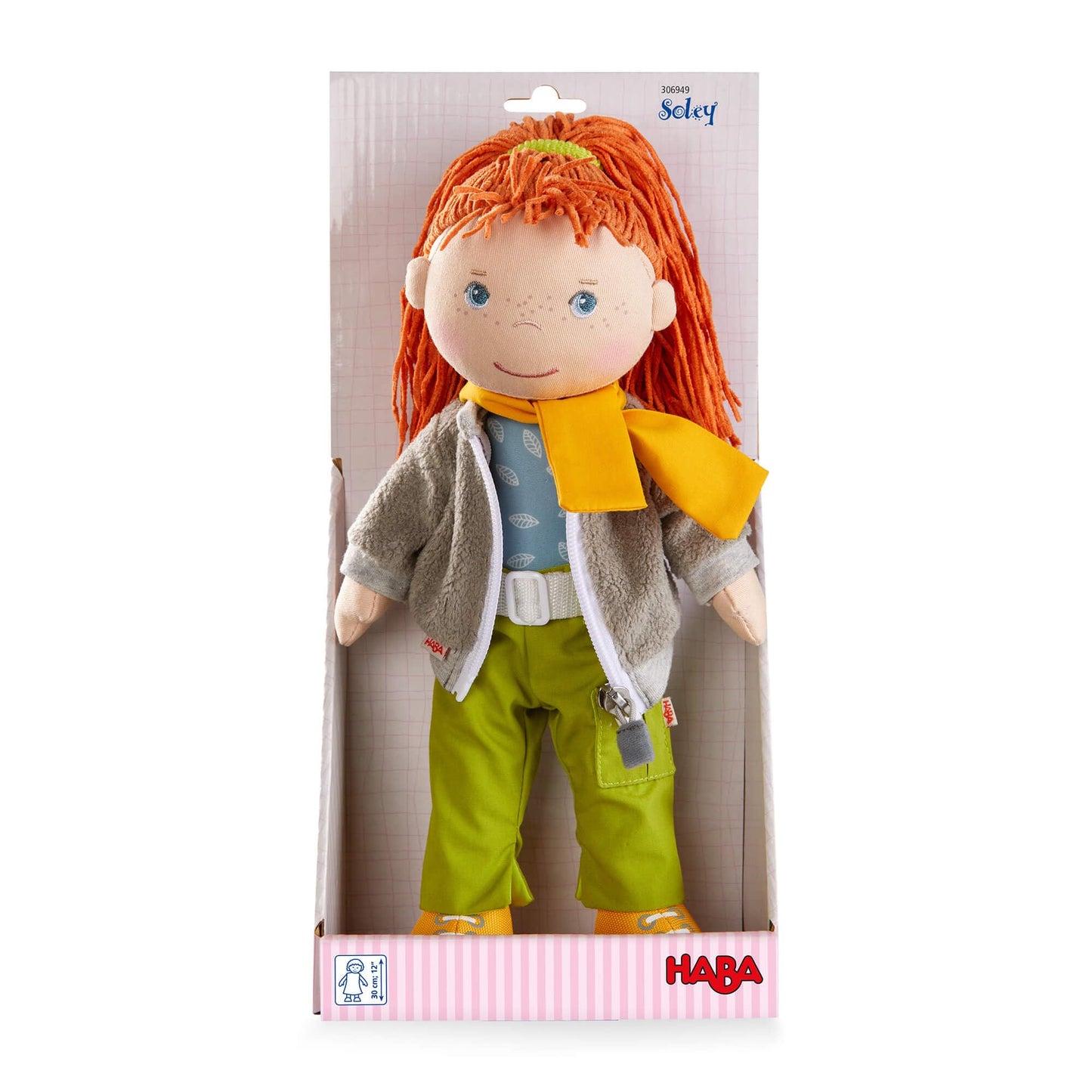HABA Soley 12" Soft Doll – Red Hair, Outdoor Outfit, Removable Clothes, Machine Washable | 18 Months+