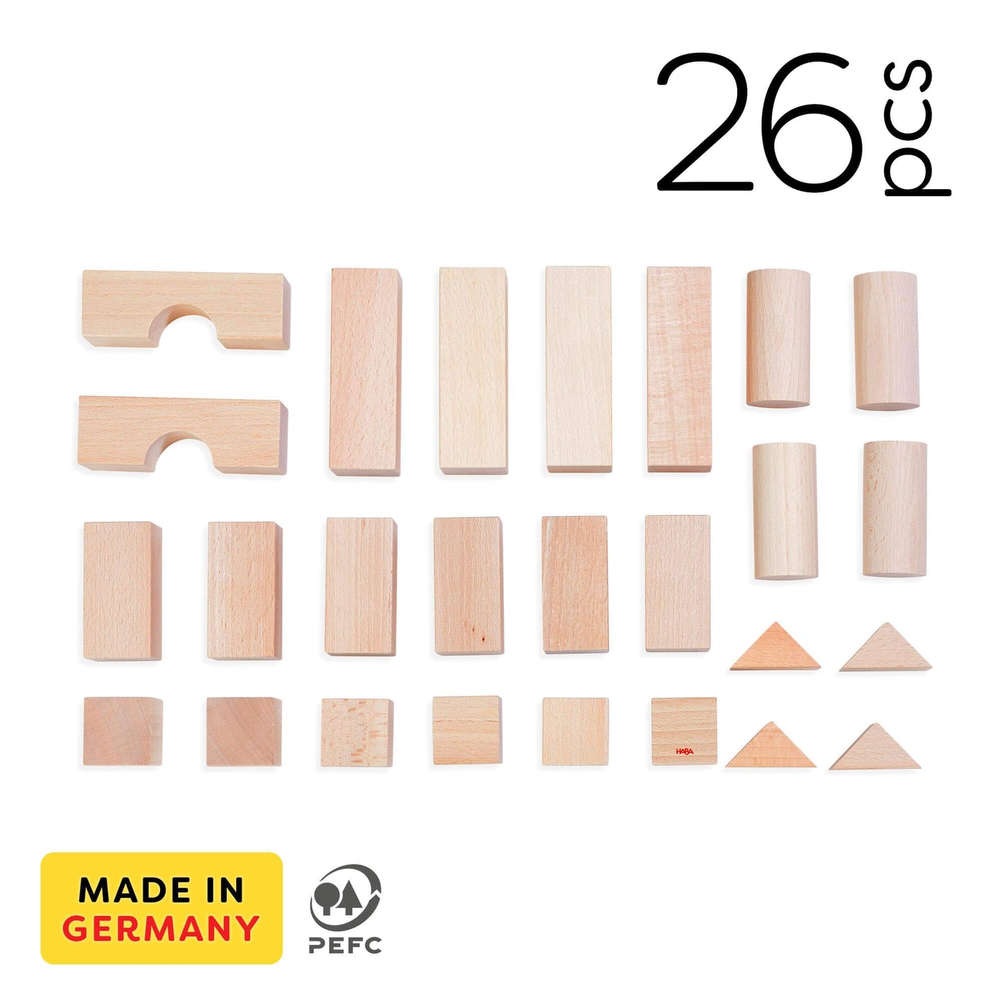 HABA 26-Piece Wooden Building Blocks – German-Made Open-Ended Toys for Creative Play