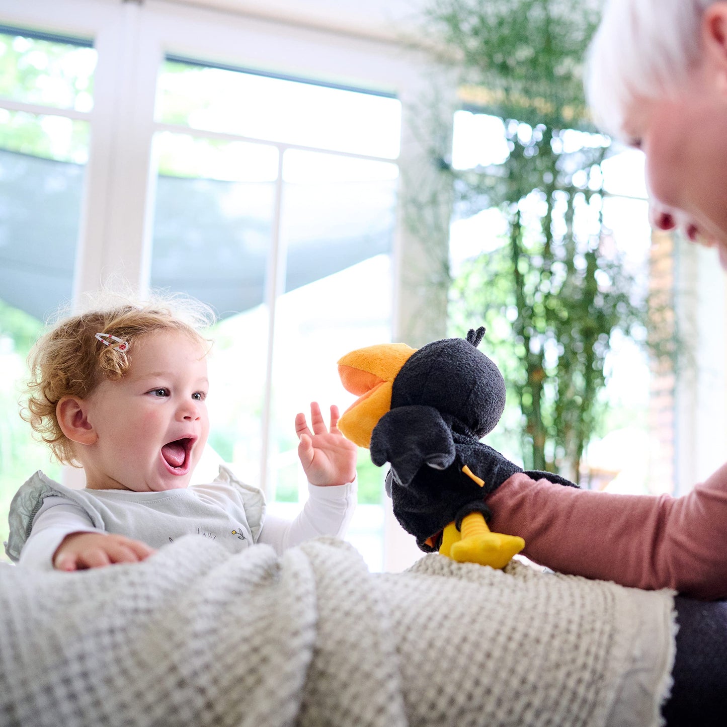HABA Theo the Raven Hand Puppet – Interactive Toddler Puppet Show Toy with Cherries (18 Months+)