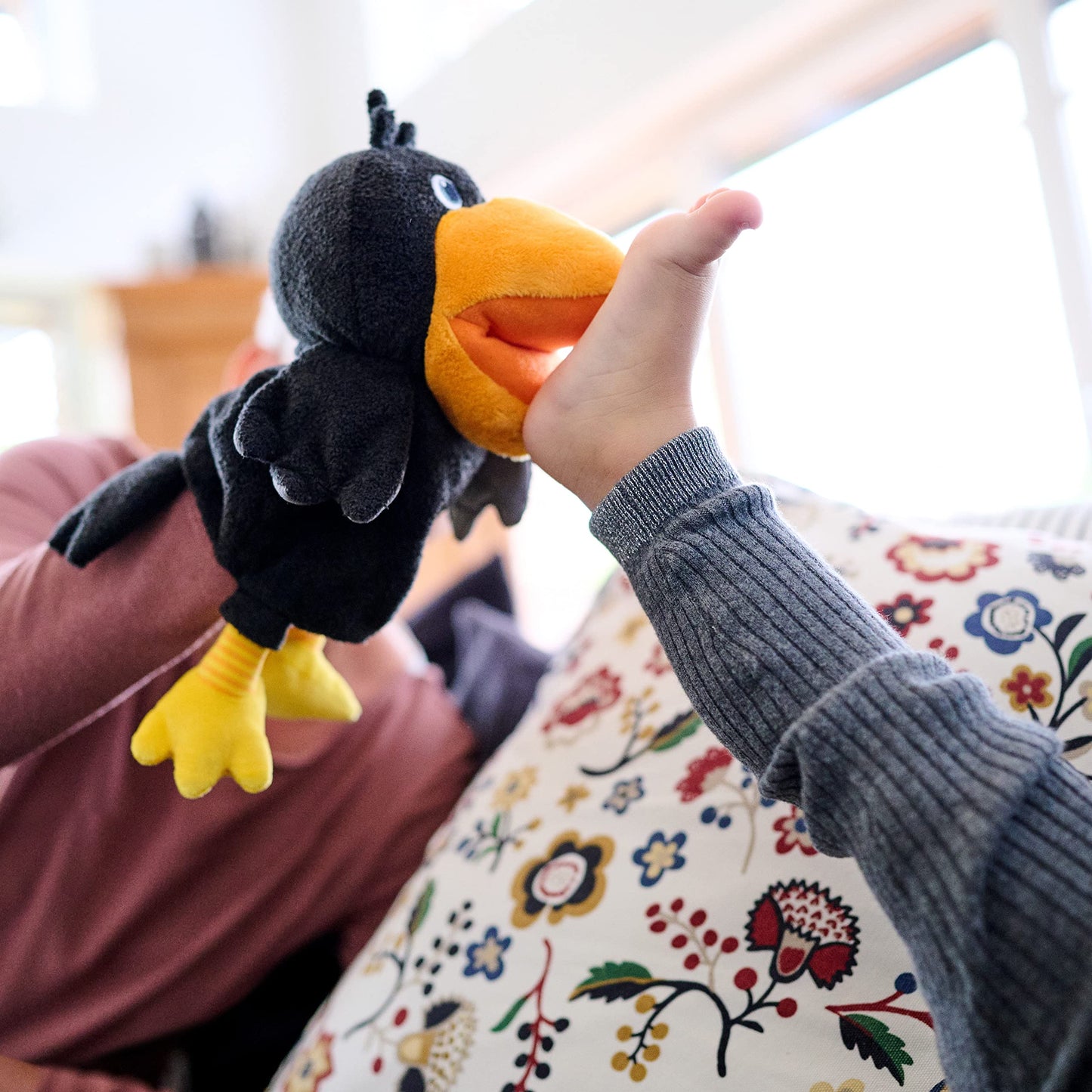 HABA Theo the Raven Hand Puppet – Interactive Toddler Puppet Show Toy with Cherries (18 Months+)