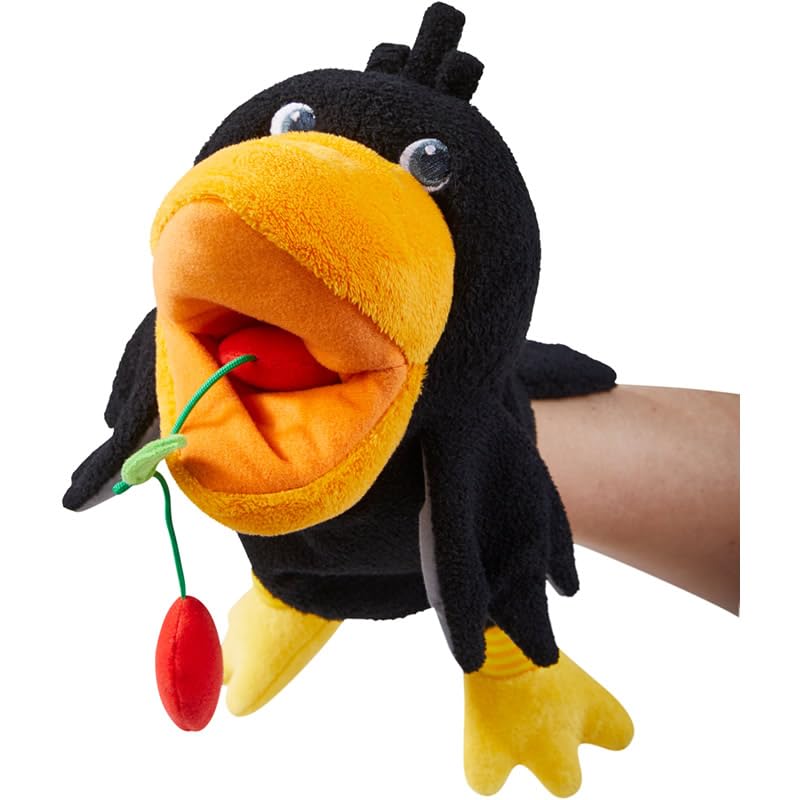 HABA Theo the Raven Hand Puppet – Interactive Toddler Puppet Show Toy with Cherries (18 Months+)