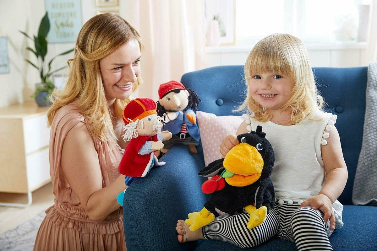 HABA Theo the Raven Hand Puppet – Interactive Toddler Puppet Show Toy with Cherries (18 Months+)