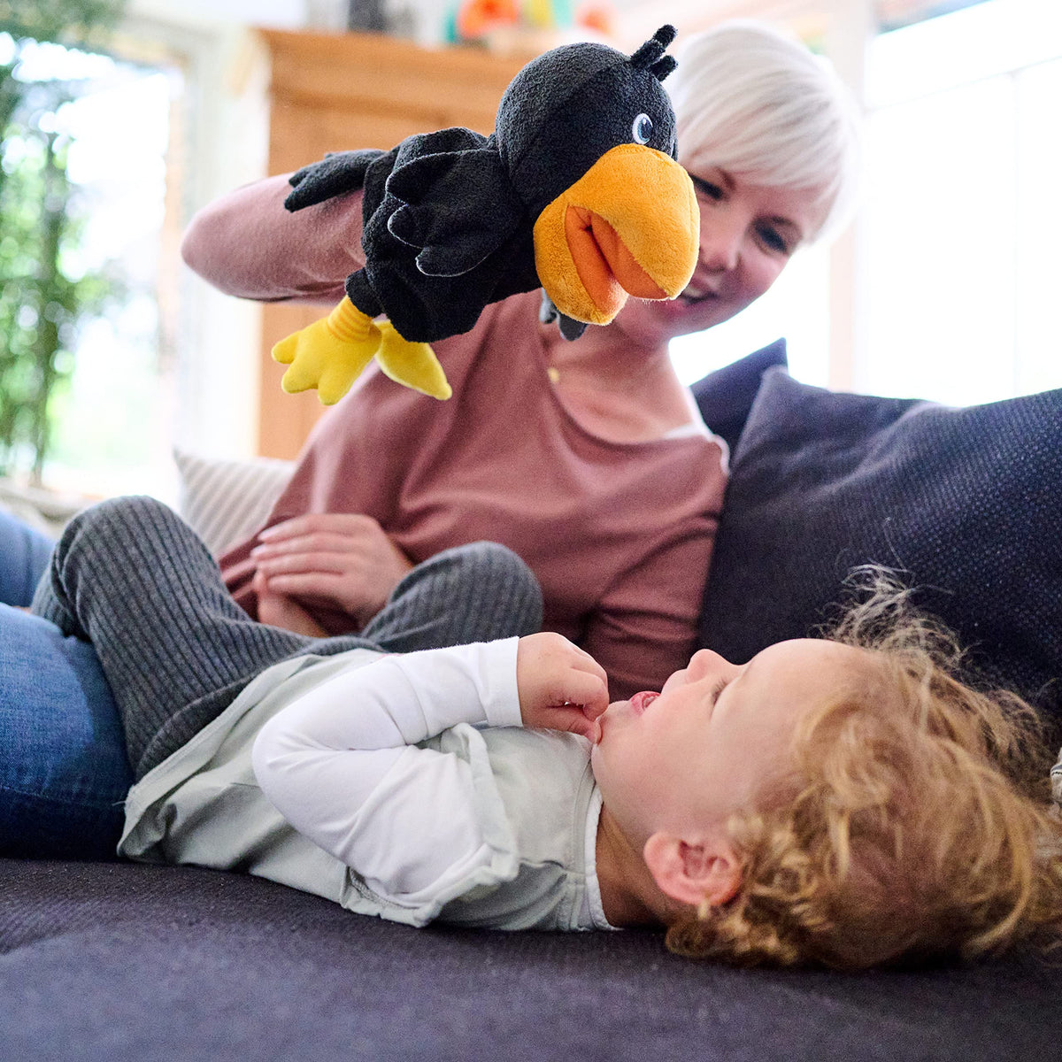 HABA Theo the Raven Hand Puppet – Interactive Toddler Puppet Show Toy with Cherries (18 Months+)