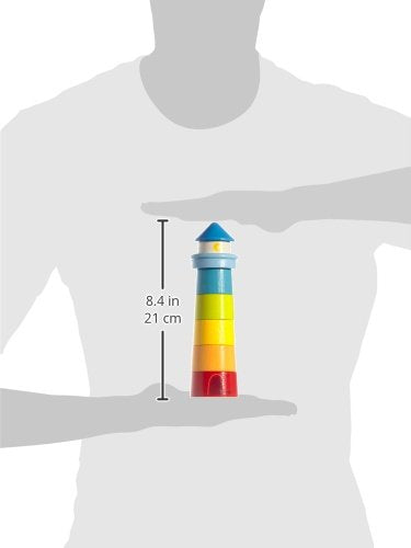 HABA Rainbow Lighthouse Wooden Stacking Toy – 8-Piece Set, Made in Germany