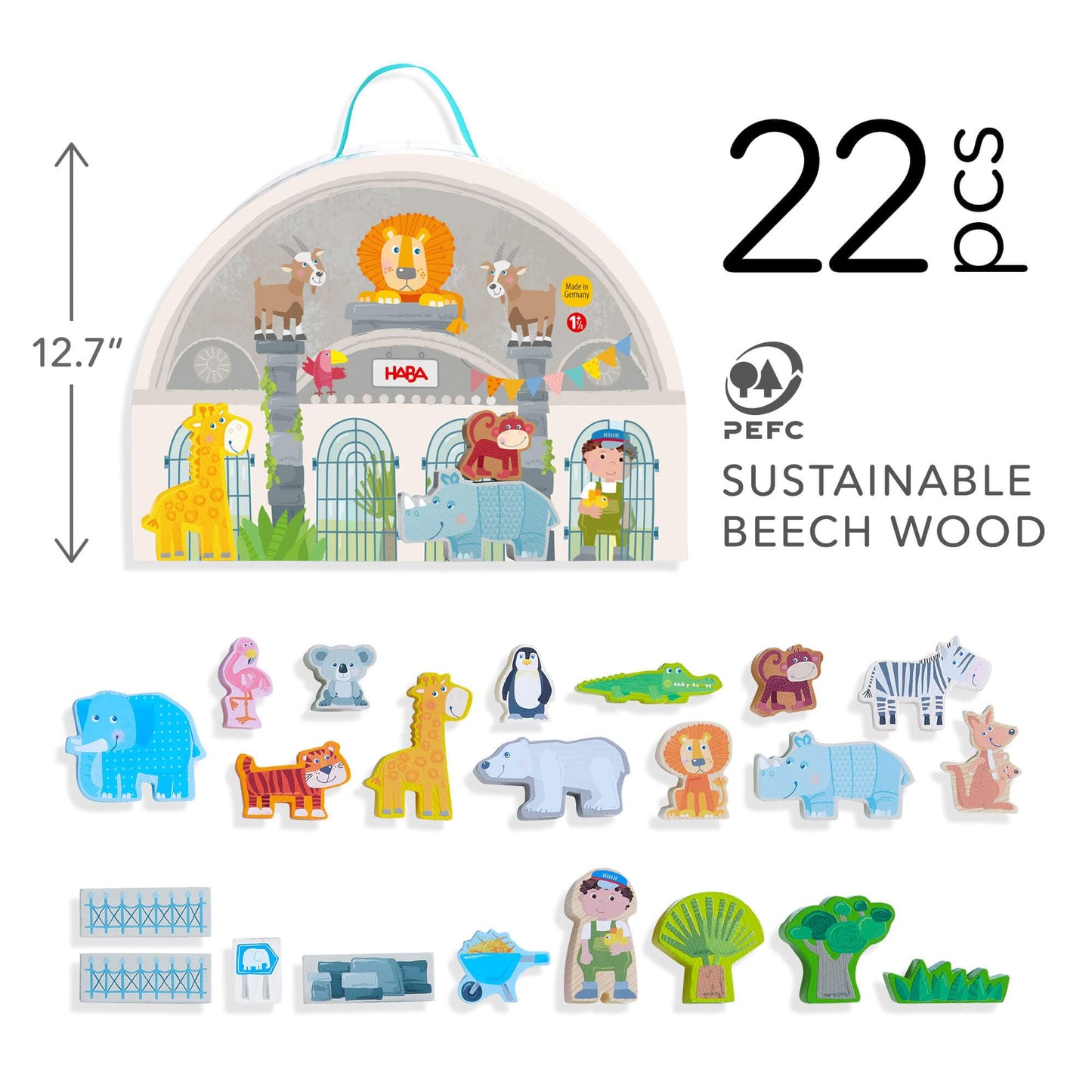 HABA Wooden Animal Playset — Zoo Play World with Zookeeper George | STEM Toy for Ages 2+