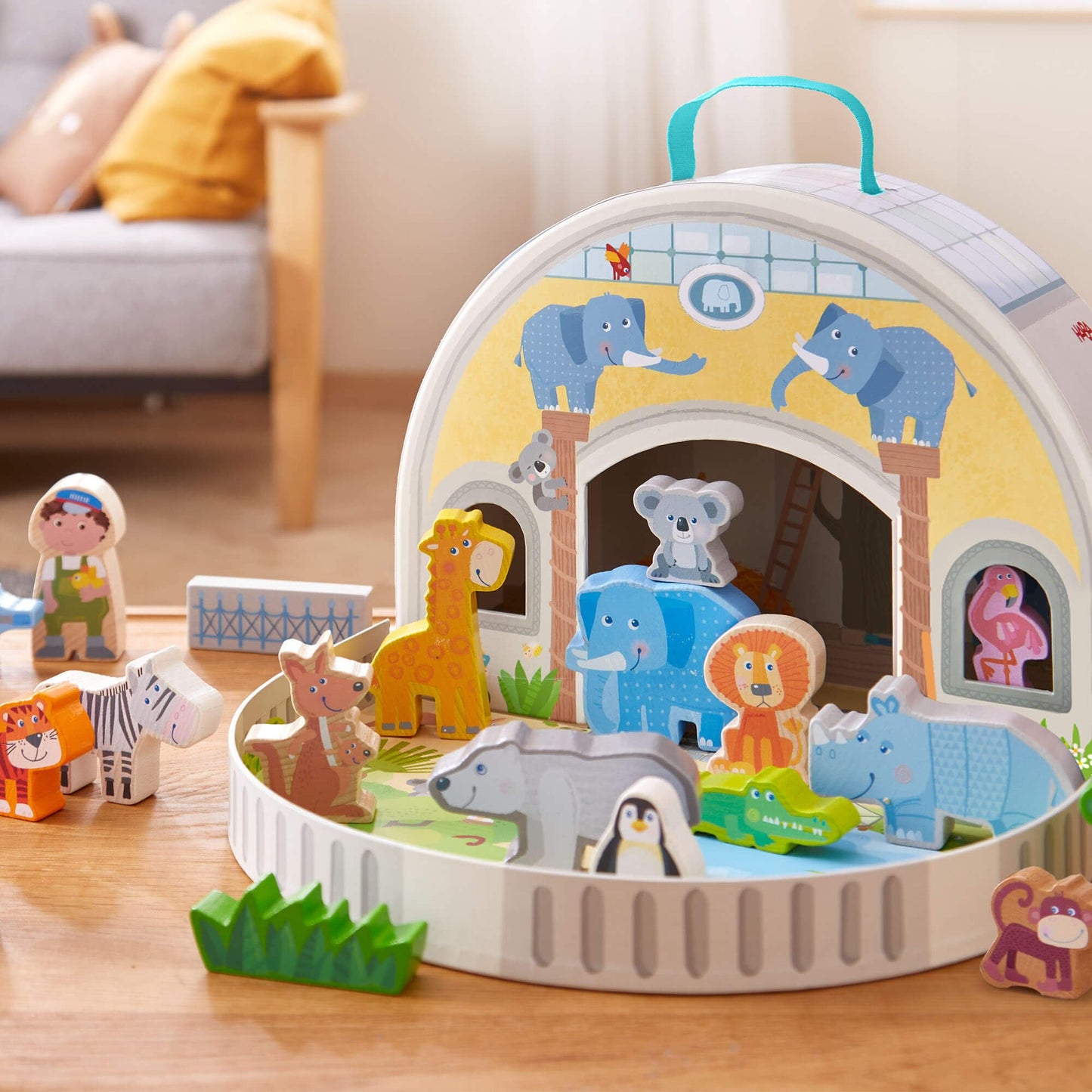 HABA Wooden Animal Playset — Zoo Play World with Zookeeper George | STEM Toy for Ages 2+