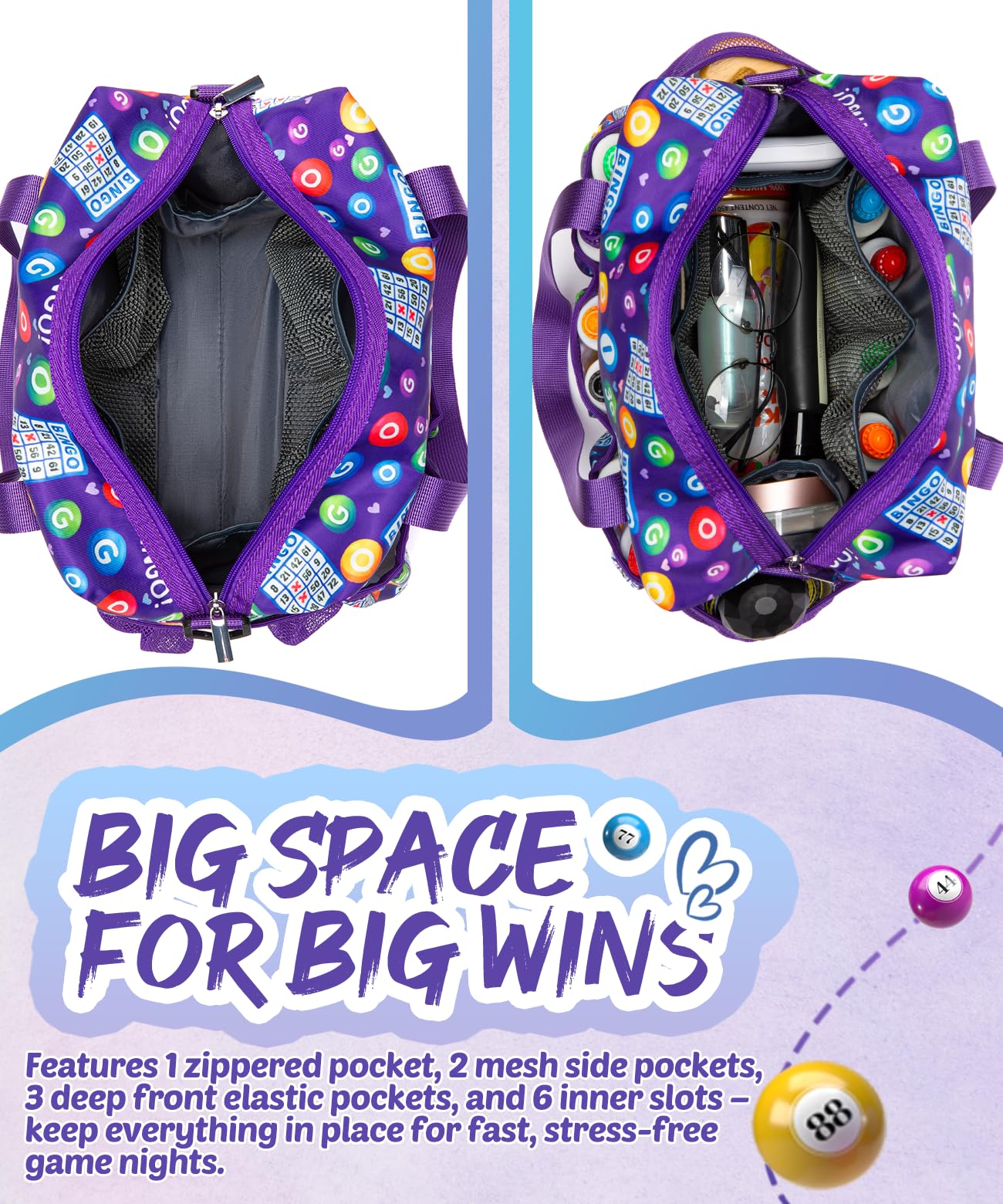 HACHMAS Bingo Bag with Pockets for Daubers & Dabbers – Compact Purple