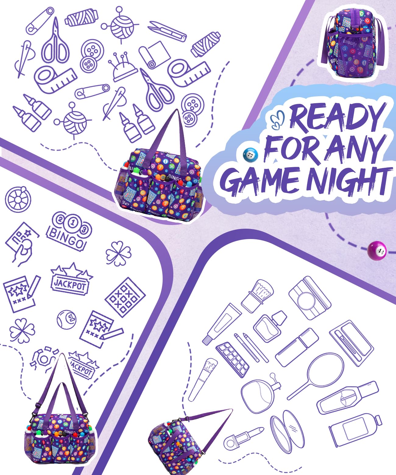 HACHMAS Bingo Bag with Pockets for Daubers & Dabbers – Compact Purple