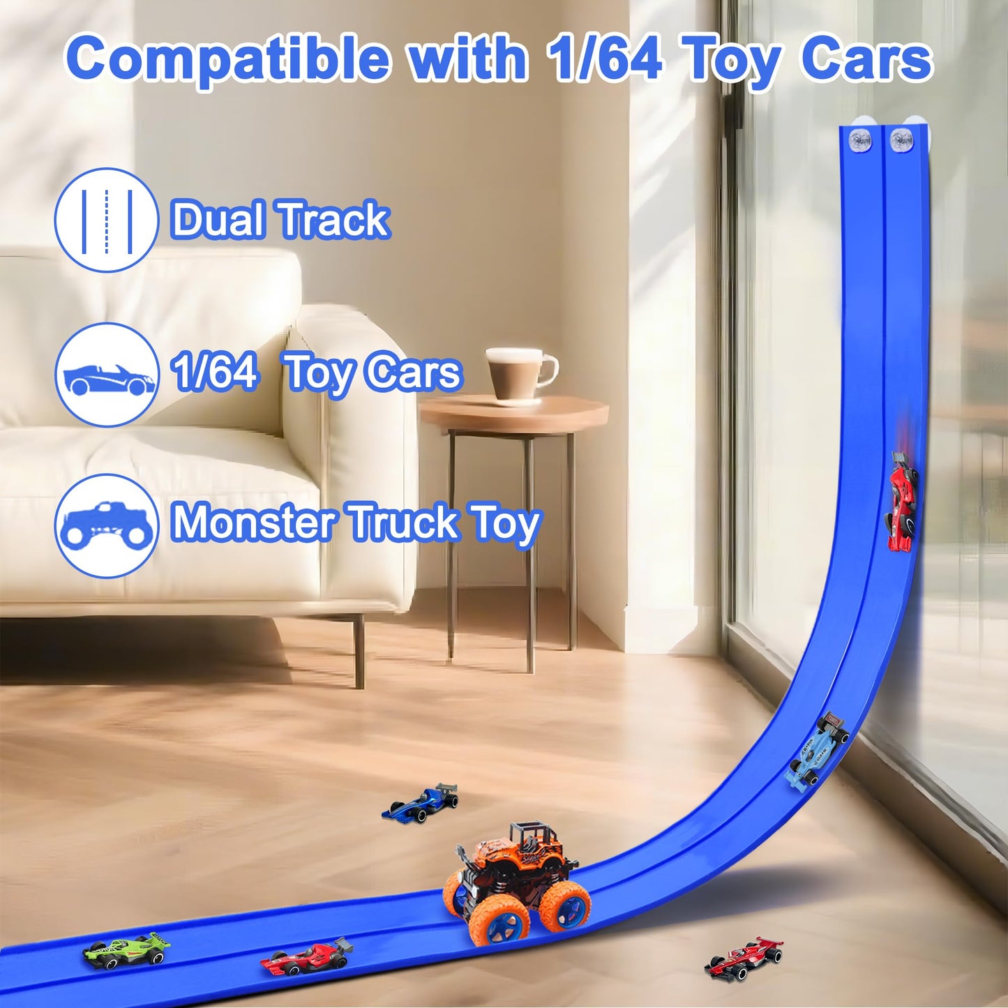 HACOCOLA 15 Ft Flexible Race Track Set with 6 Cars – Indoor & Outdoor