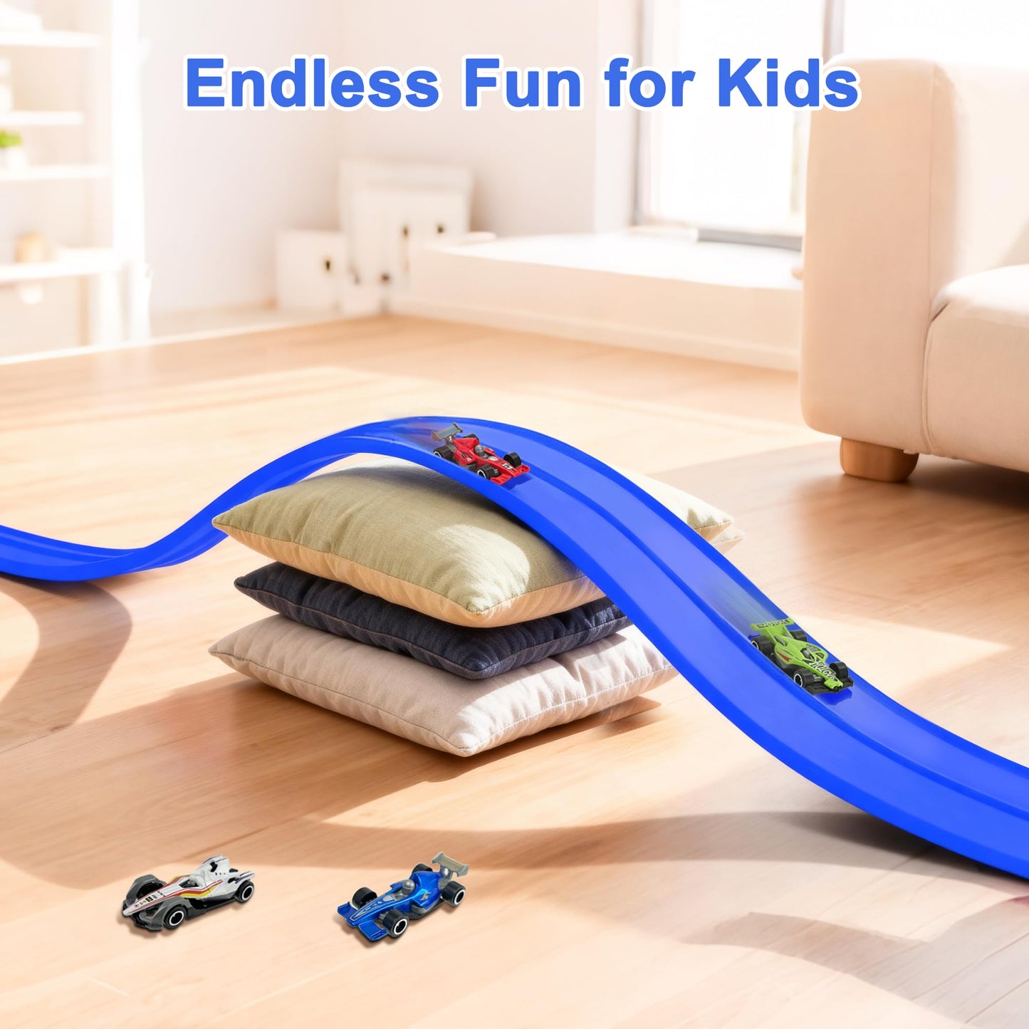 HACOCOLA 15 Ft Flexible Race Track Set with 6 Cars – Indoor & Outdoor