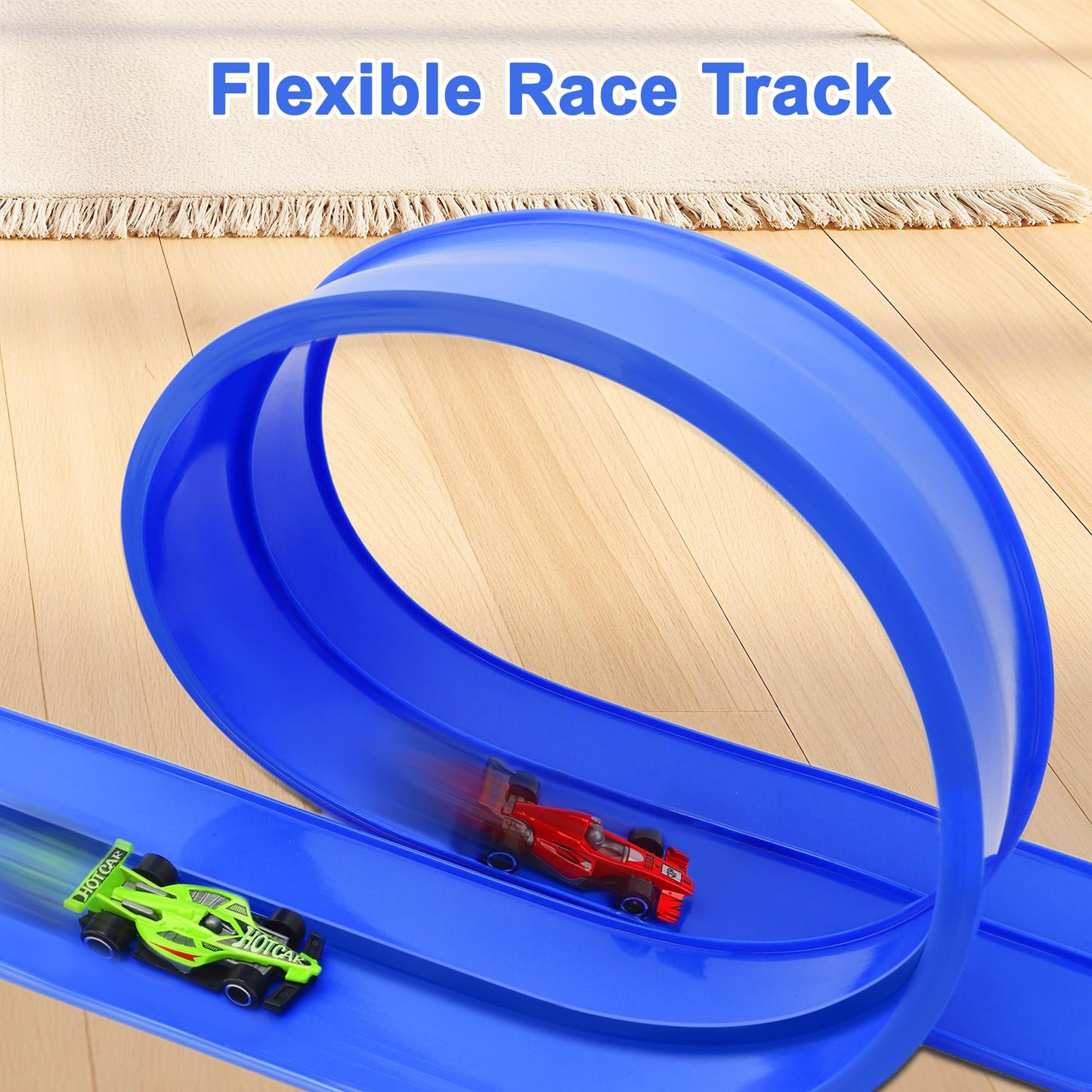 HACOCOLA 15 Ft Flexible Race Track Set with 6 Cars – Indoor & Outdoor