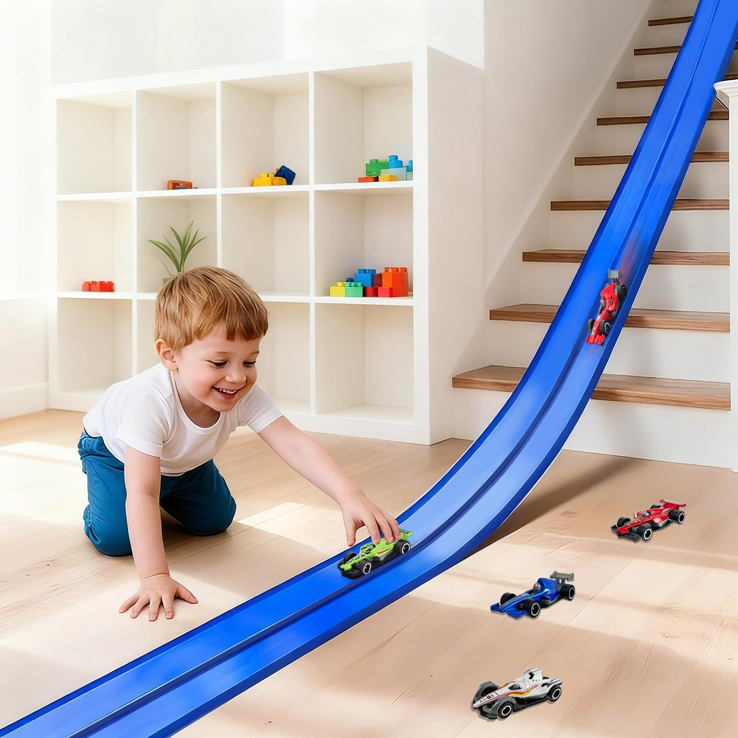 HACOCOLA 15 Ft Flexible Race Track Set with 6 Cars – Indoor & Outdoor