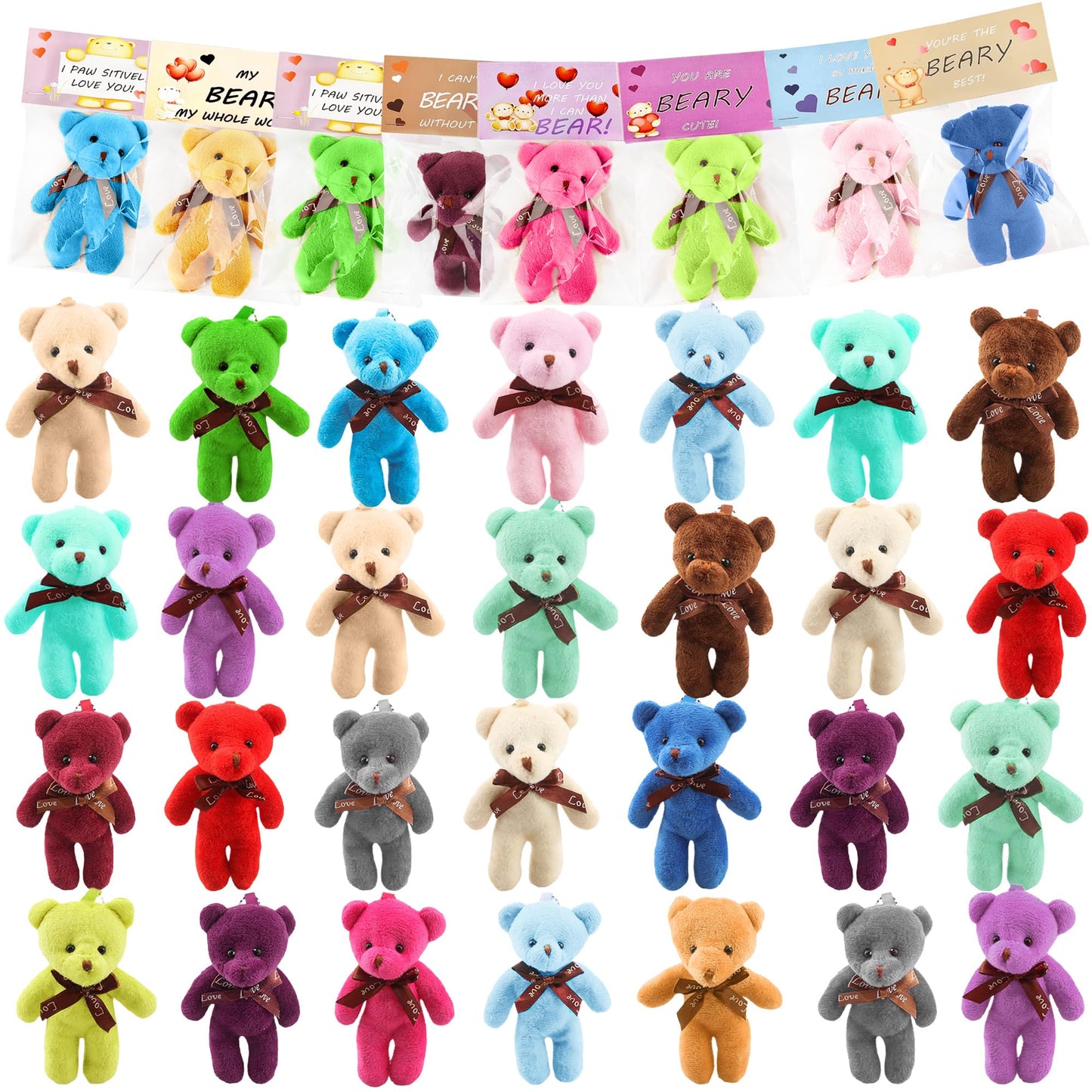 Haconba 36 Pcs Mini Plush Teddy Bears (4.7-Inch) with 40 Gift Card Bags, 18 Colors