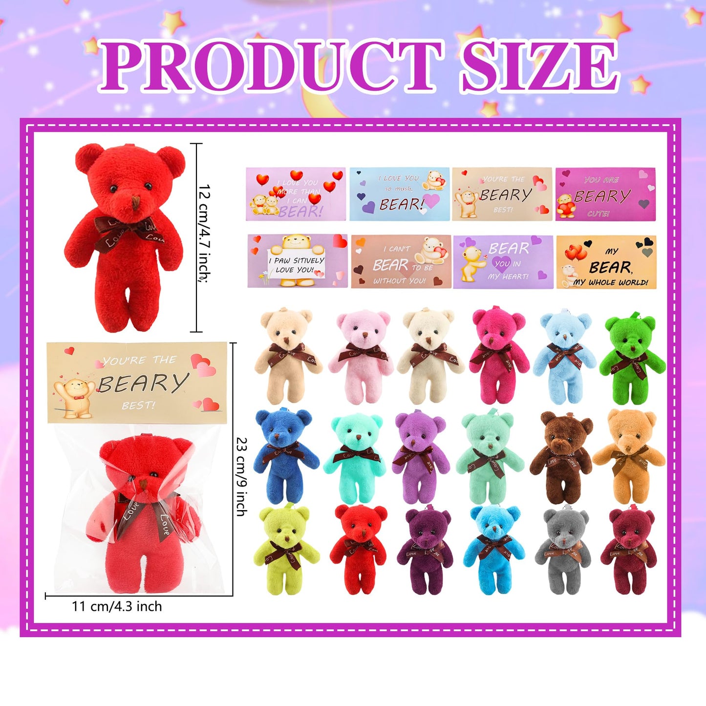 Haconba 36 Pcs Mini Plush Teddy Bears (4.7-Inch) with 40 Gift Card Bags, 18 Colors
