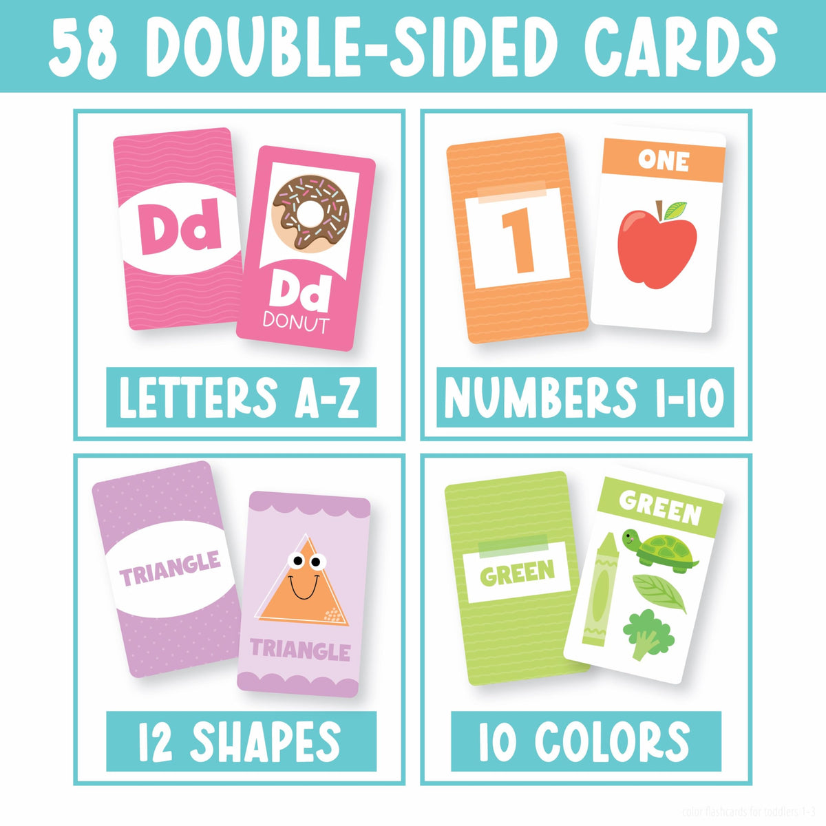 Hadley Designs Learning Flash Cards for Toddlers 1-3 – ABC, Numbers, Colors & Shapes (58 Cards)