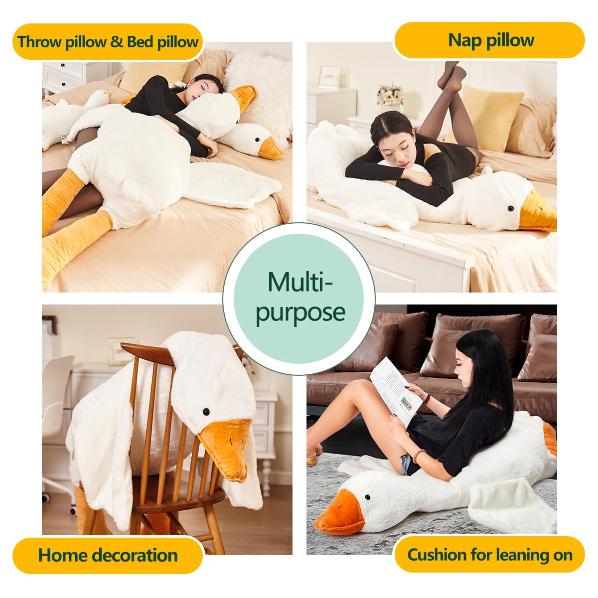 Haengbuk Goose Stuffed Animal – 160cm Giant Sleeping Hugging Pillow, Soft White Plush Toy