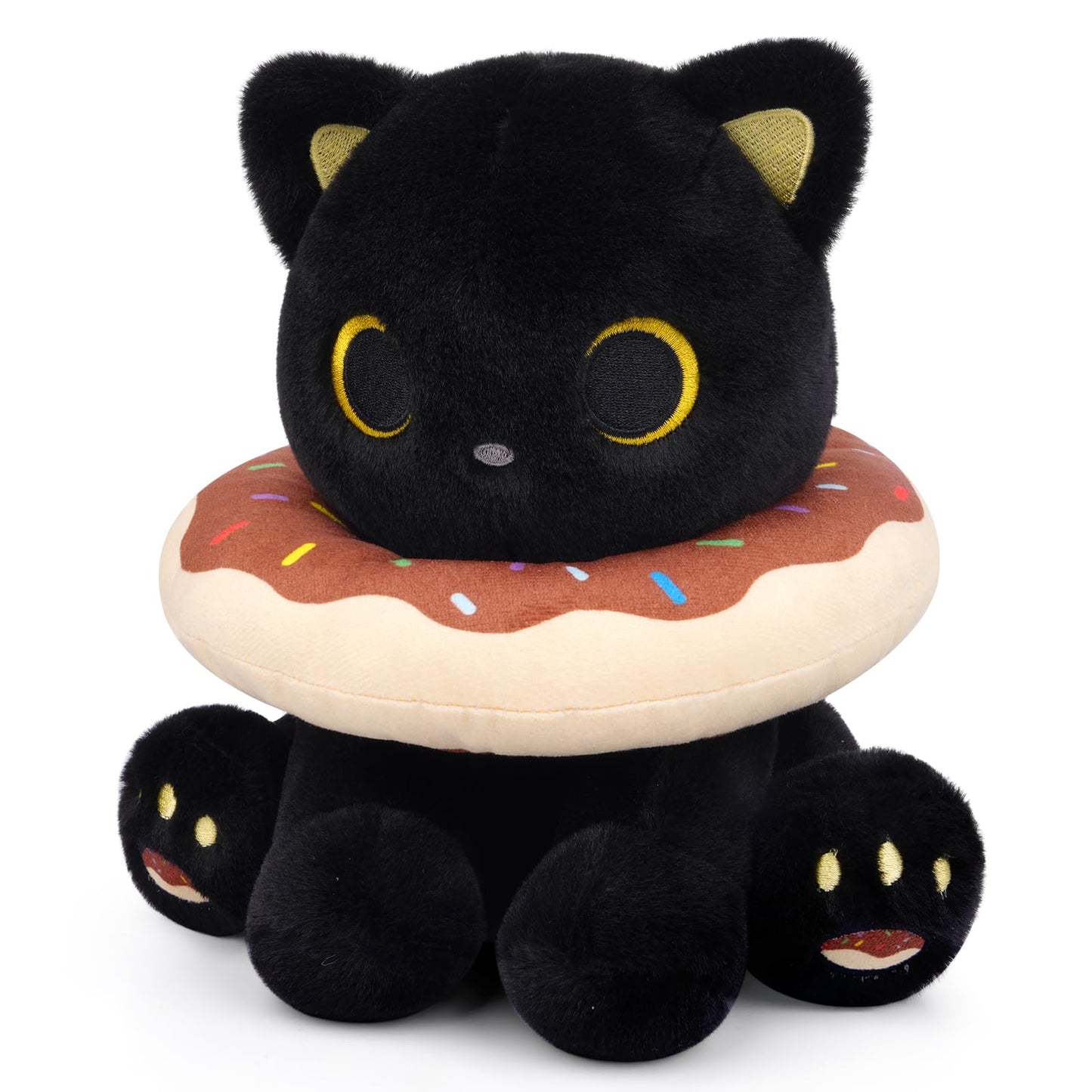 Hagusahuo Black Cat Plush – 8-Inch Donut Headpiece Kawaii Stuffed Animal