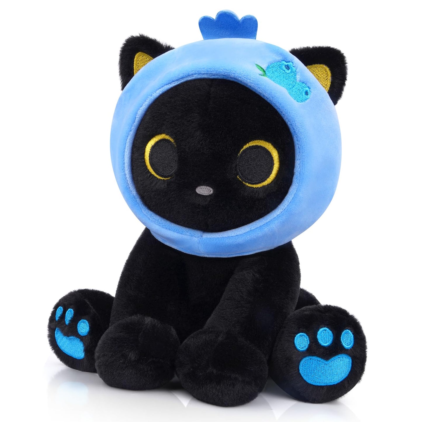 Hagusahuo Black Cat Plush – 8in Blueberry Headpiece Cat Toy for Kids