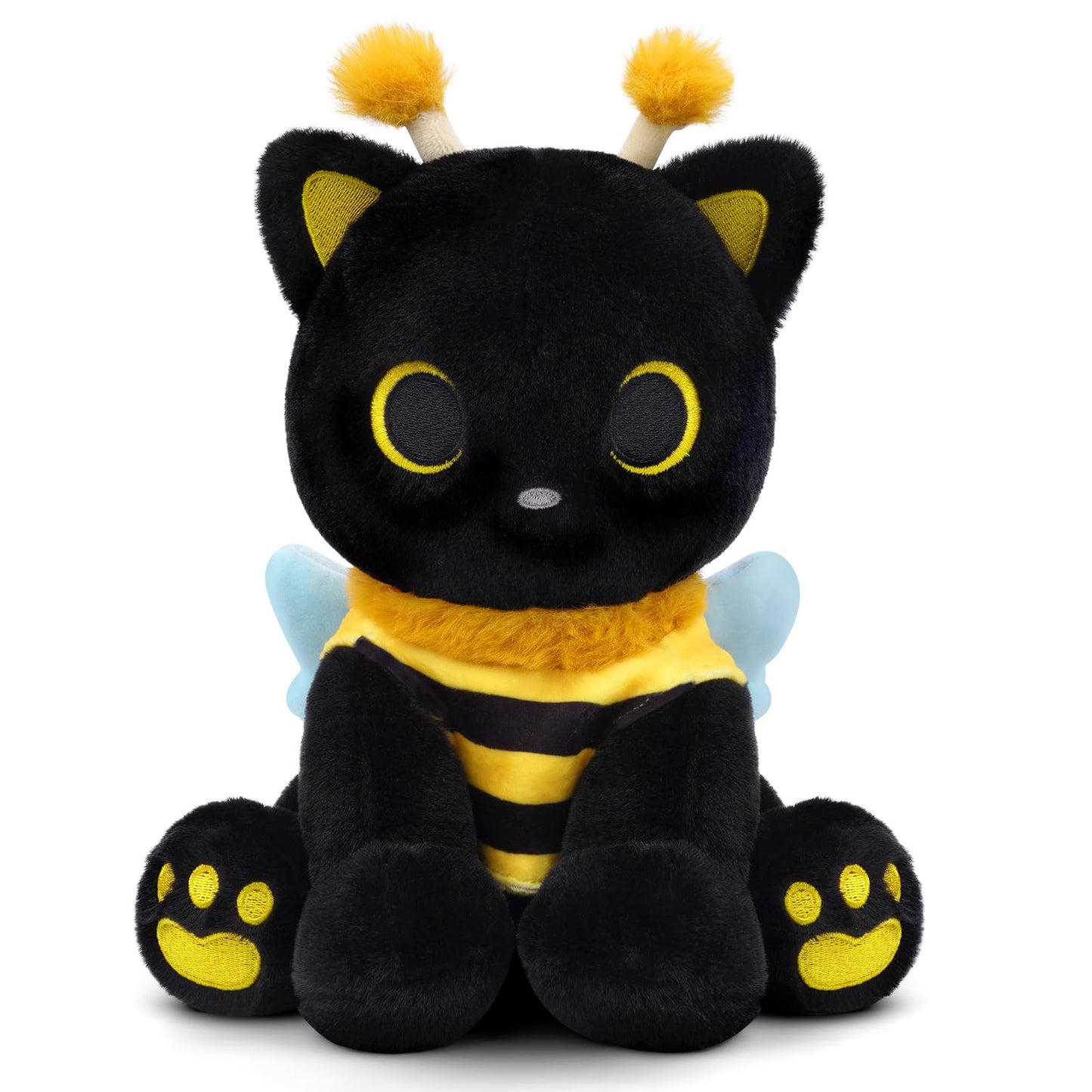 Hagusahuo Cat Bee Plush — 8-inch Kawaii Black Cat in Honeybee Outfit