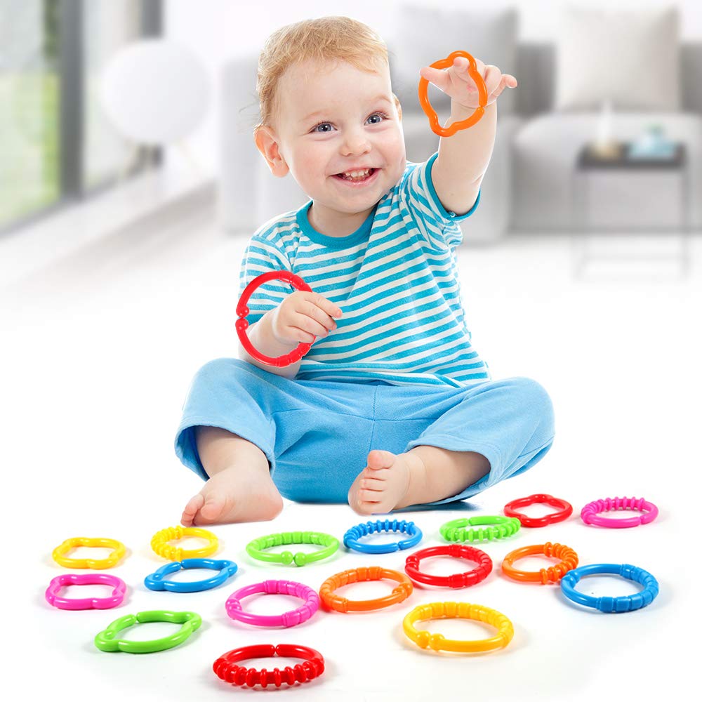 HAHA Baby Link-to-Go Connecting Rings Toy – Clip-On Learning Set for Travel, Stroller, Car Seat, Crib