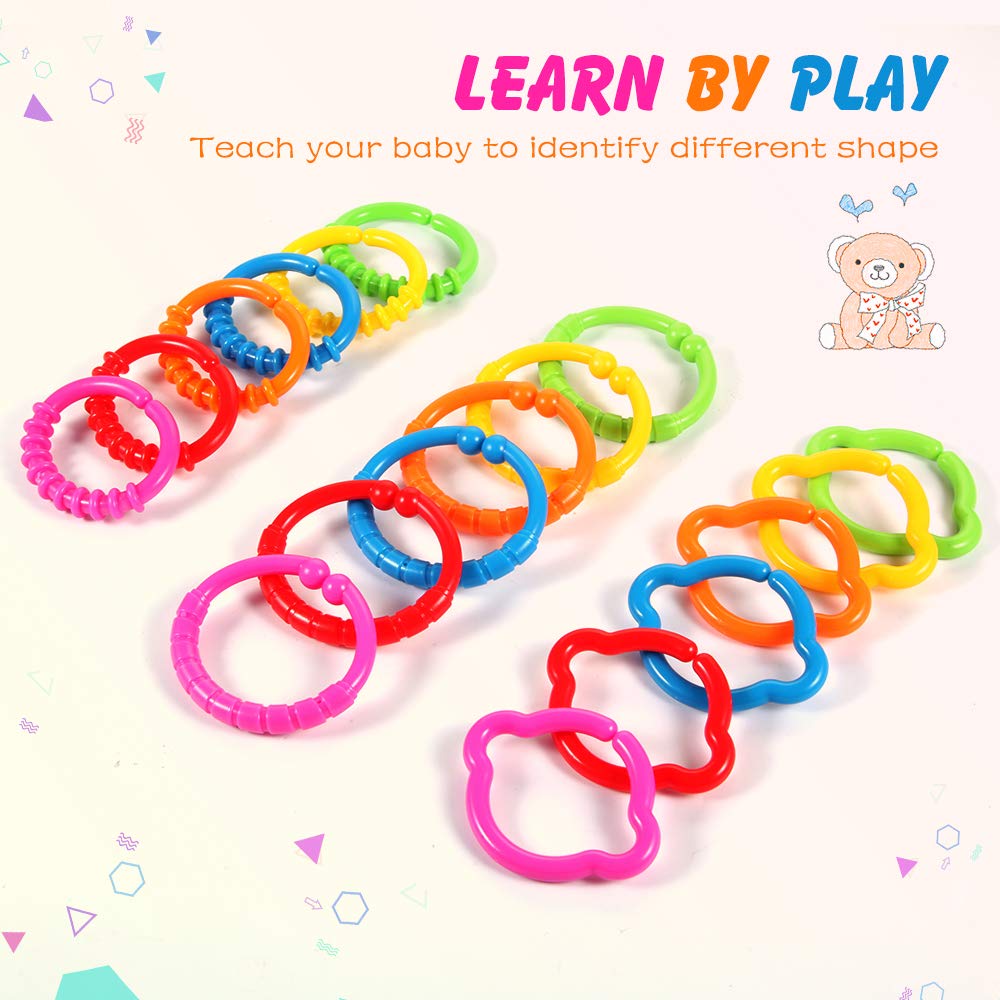 HAHA Baby Link-to-Go Connecting Rings Toy – Clip-On Learning Set for Travel, Stroller, Car Seat, Crib