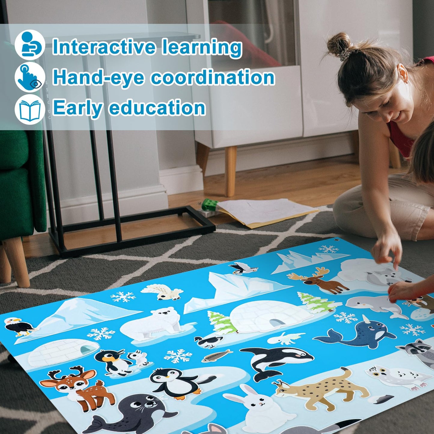 Hahafelt 43 Pcs Arctic Animals Felt Story Board Set – 41 x 30 Inch Polar Preschool Toy