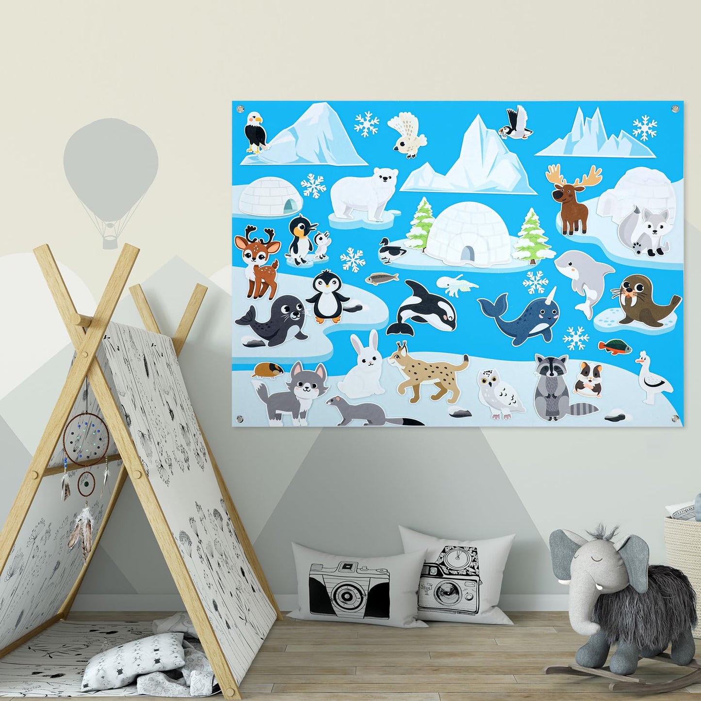 Hahafelt 43 Pcs Arctic Animals Felt Story Board Set – 41 x 30 Inch Polar Preschool Toy