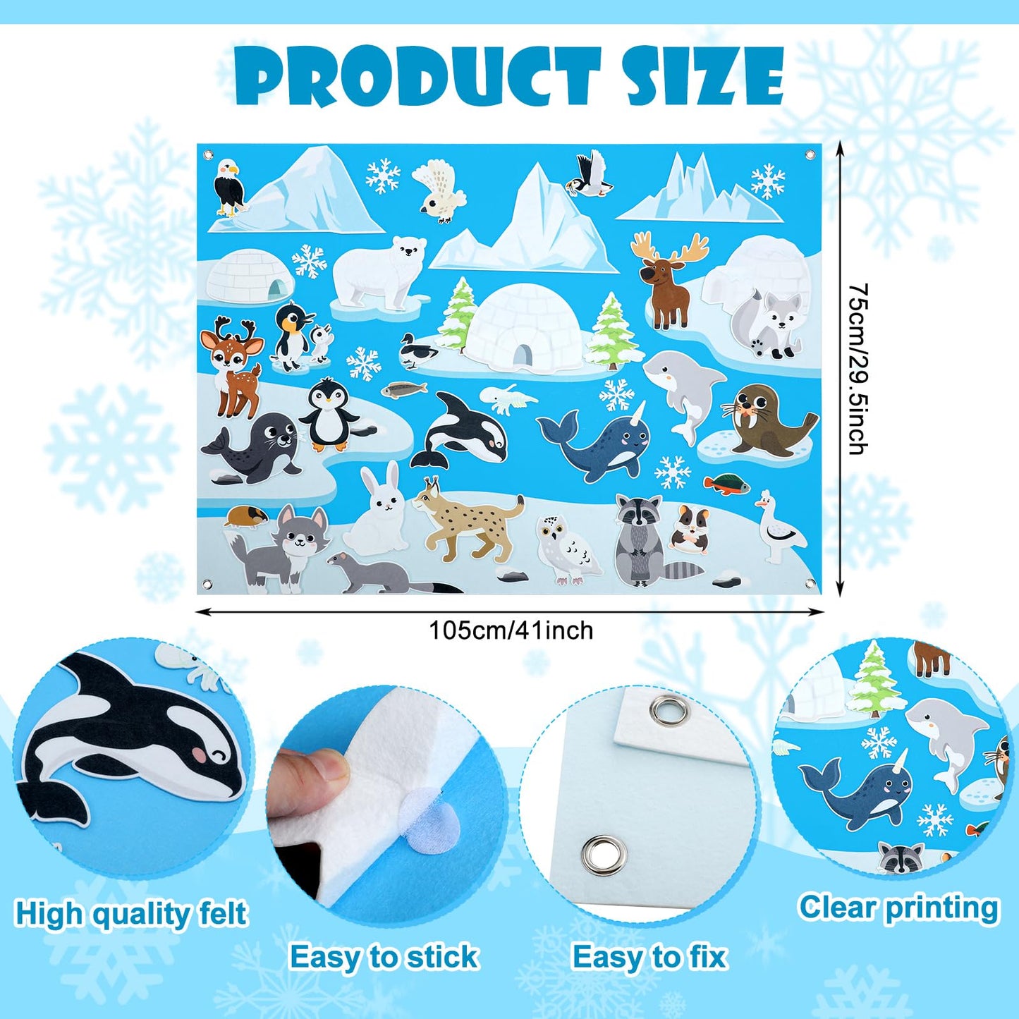 Hahafelt 43 Pcs Arctic Animals Felt Story Board Set – 41 x 30 Inch Polar Preschool Toy