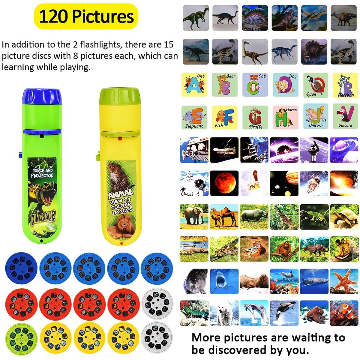 HahaGo Torch Projector: 120 Pictures & 5 Themes Educational Night Light for Kids