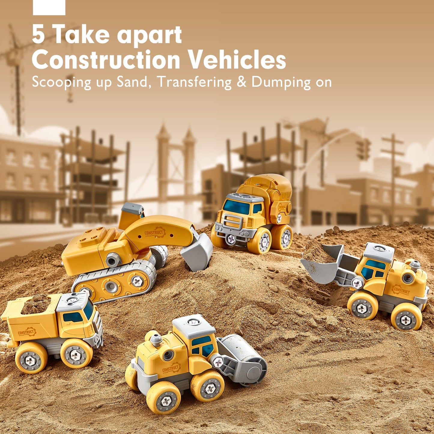 Hahaland 5-in-1 Take Apart Dinosaur Toy for Kids 5-8 | STEM Construction Vehicles