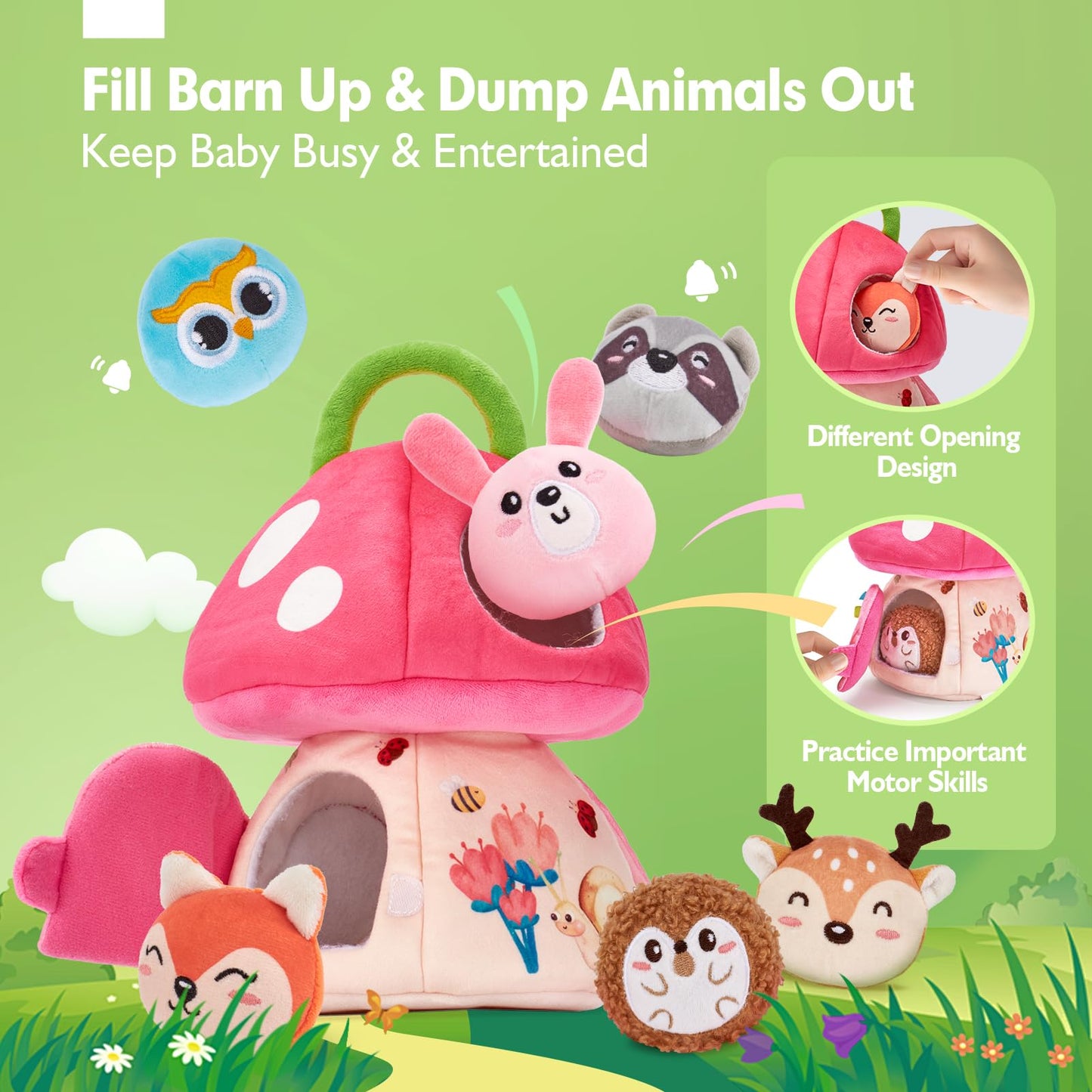 hahaland Baby Toys 6-12 Months – Montessori Mushroom House with Plush Jungle Animals