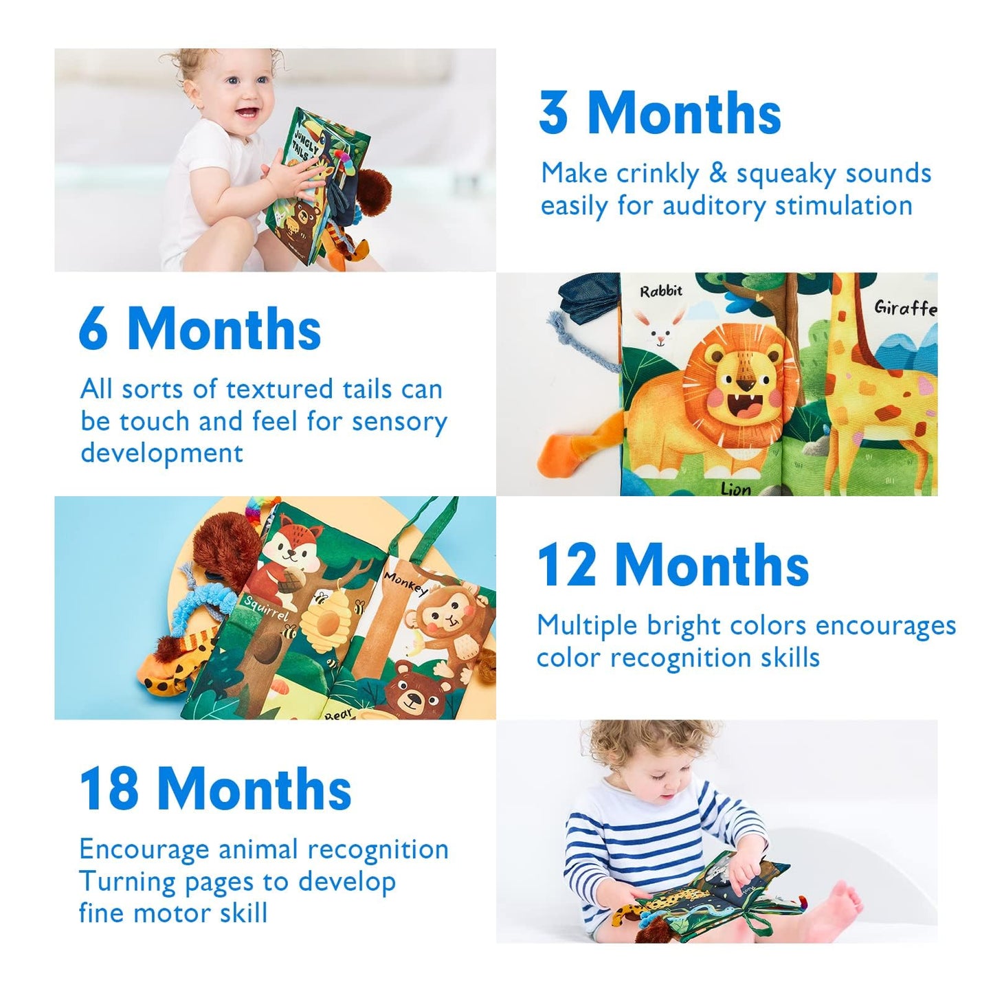 hahaland Baby Books 0-6 Months | Sensory Cloth Book with 3D Tails