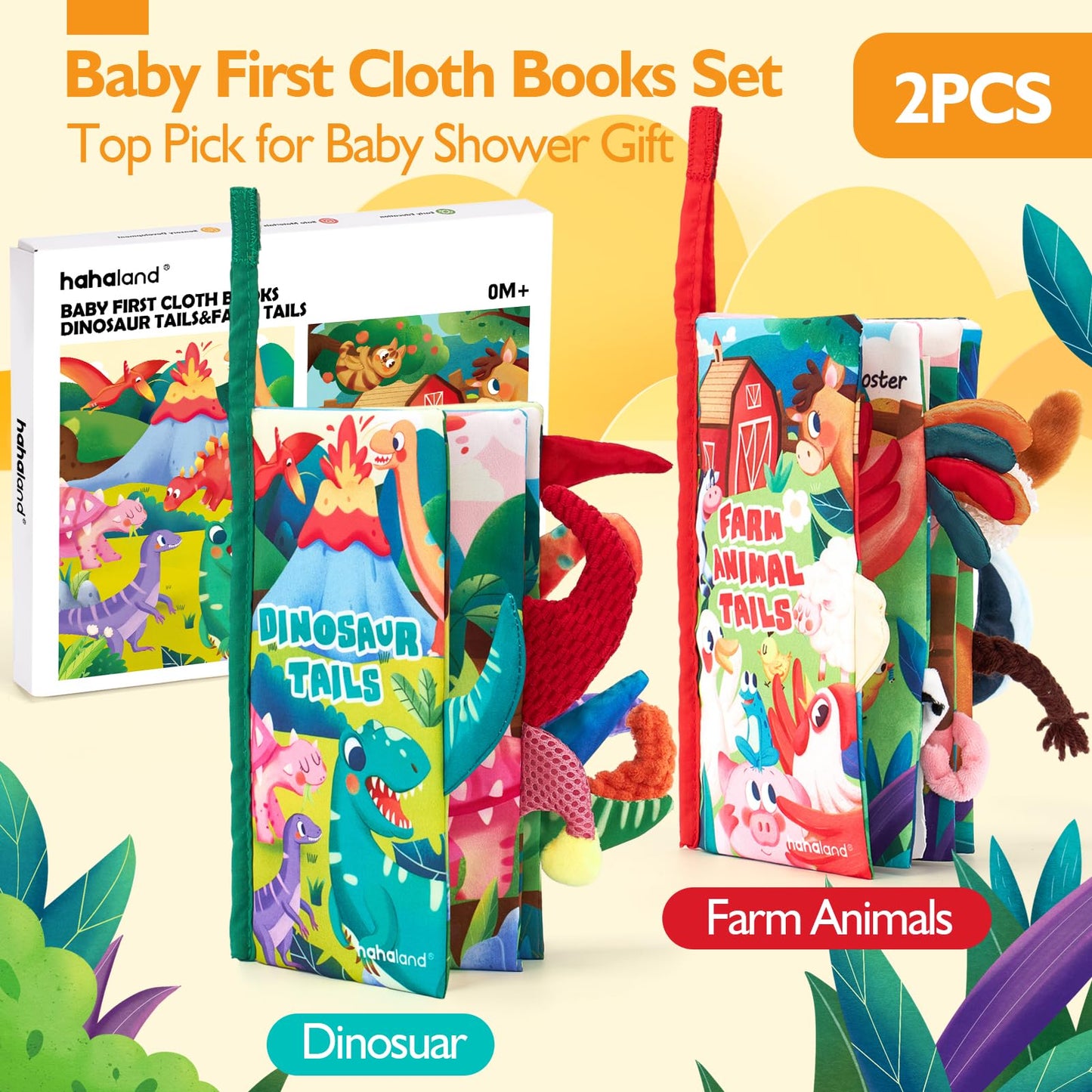 hahaland Baby Books 2PCS – Soft Tummy Time Sensory Books for Babies 0-12 Months | Stroller & Travel Toys