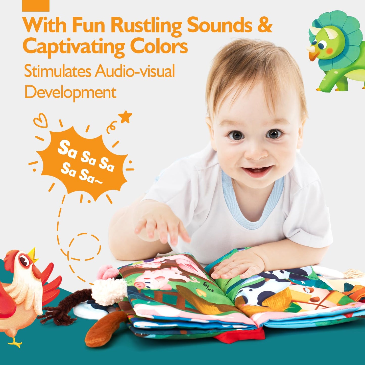 hahaland Baby Books 2PCS – Soft Tummy Time Sensory Books for Babies 0-12 Months | Stroller & Travel Toys