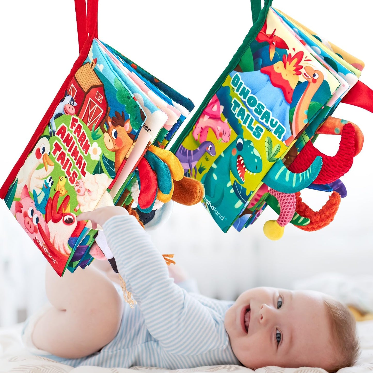 hahaland Baby Books 2PCS – Soft Tummy Time Sensory Books for Babies 0-12 Months | Stroller & Travel Toys