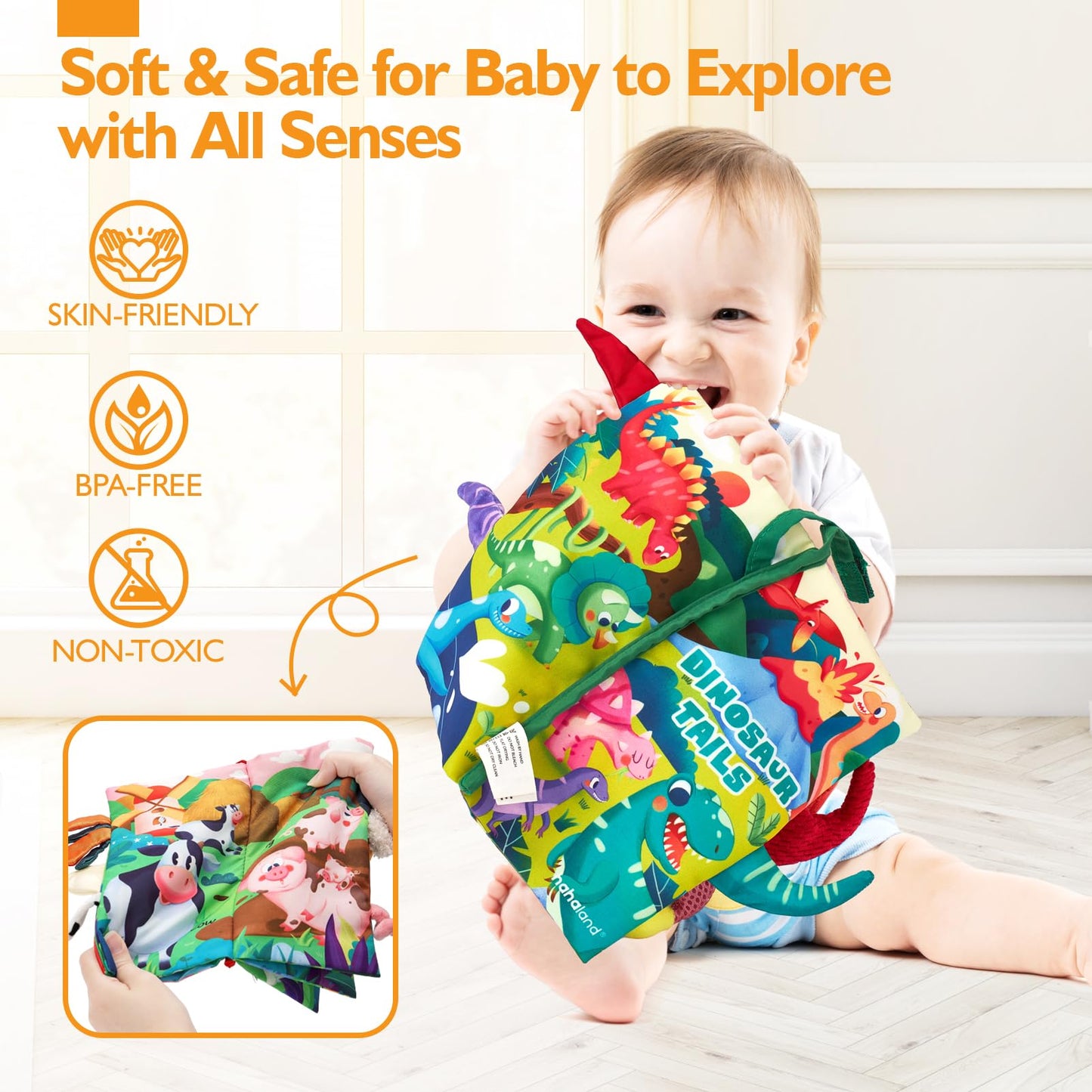 hahaland Baby Books 2PCS – Soft Tummy Time Sensory Books for Babies 0-12 Months | Stroller & Travel Toys