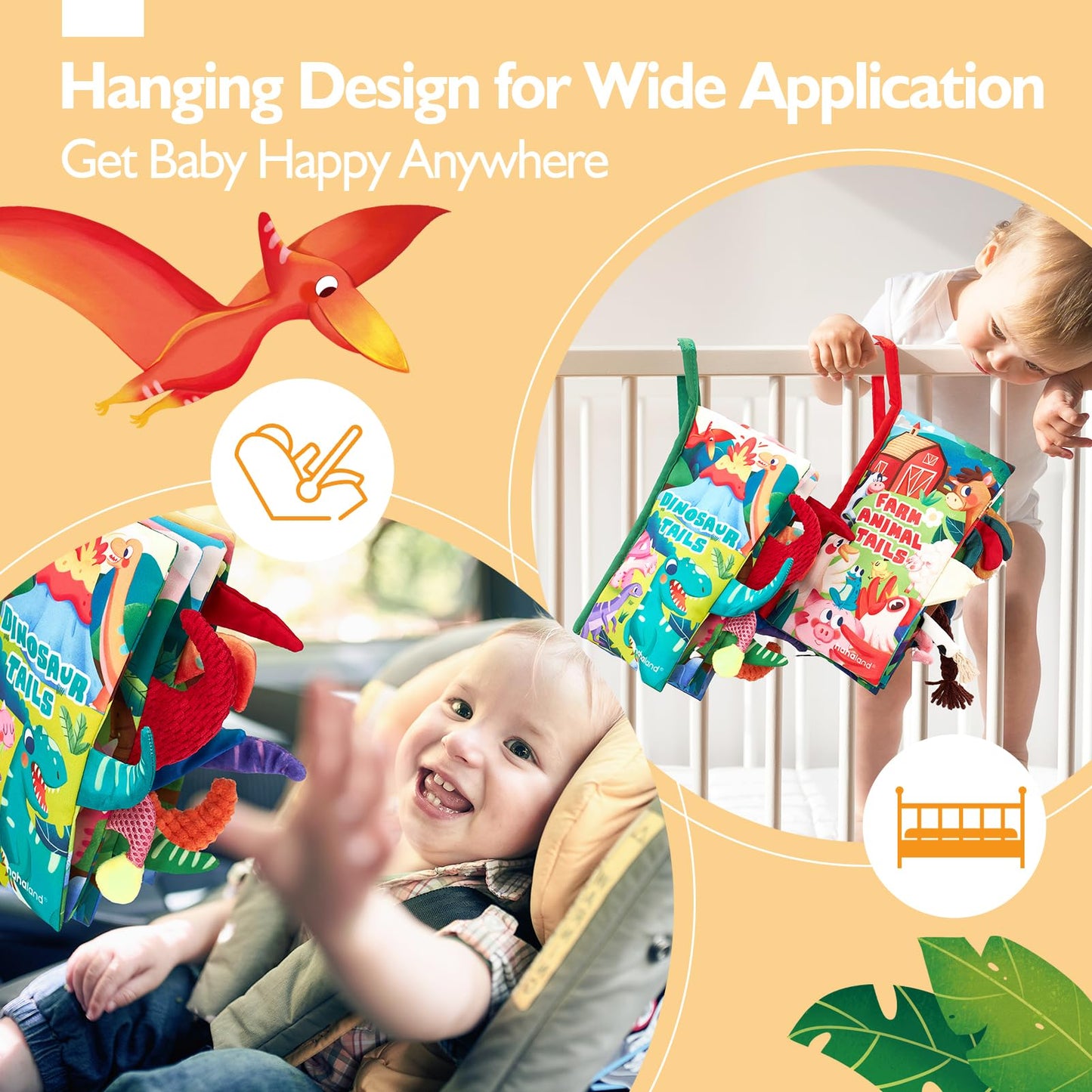 hahaland Baby Books 2PCS – Soft Tummy Time Sensory Books for Babies 0-12 Months | Stroller & Travel Toys
