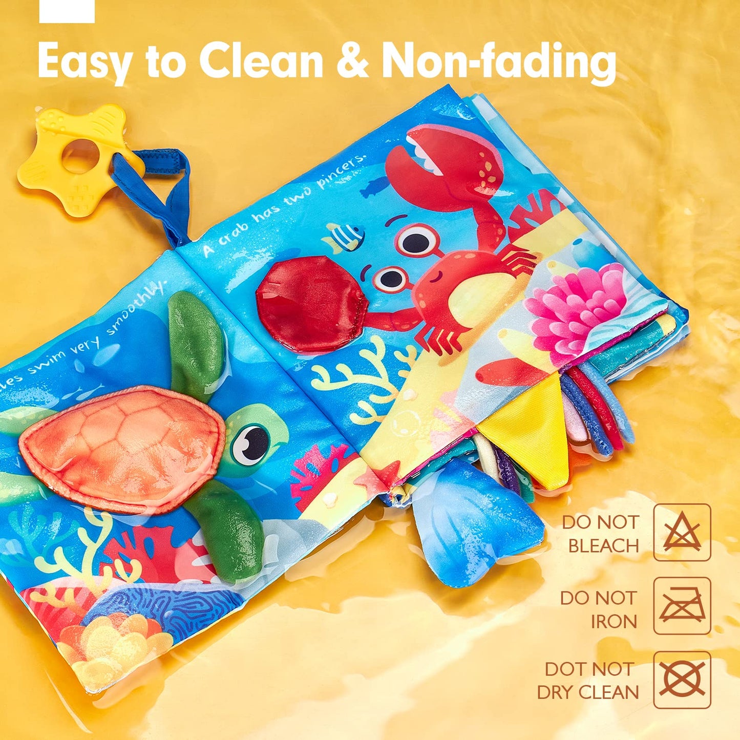 hahaland Baby Books 0-6 Months – 2-Pack Sensory Montessori Cloth Books with Crinkle, Mirror & Teether