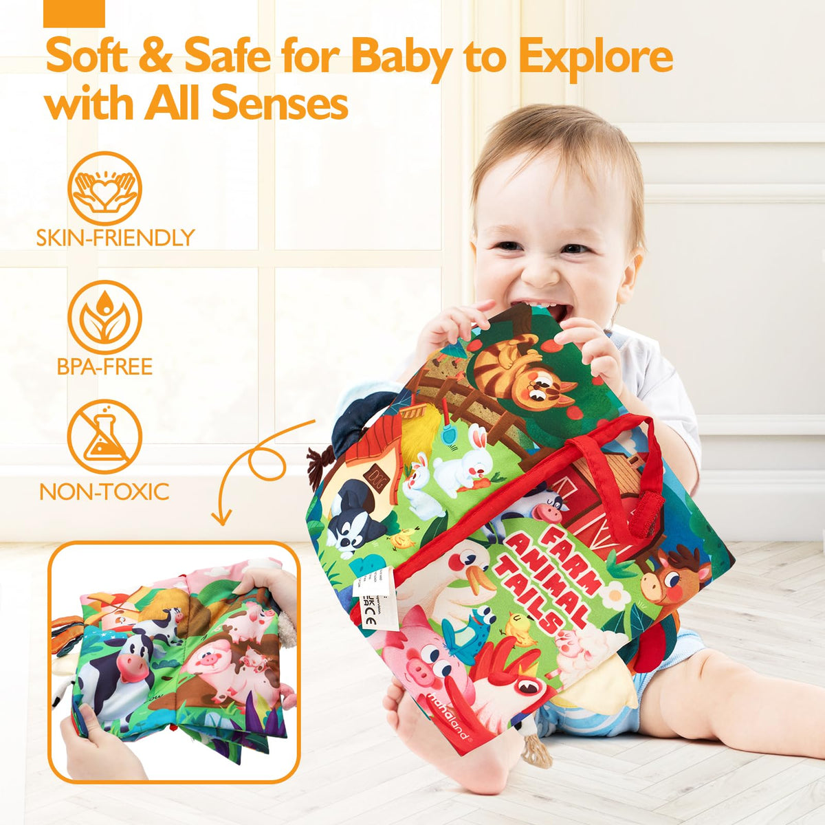 hahaland Baby Cloth Book 0-12 Months | Sensory Tummy Time Soft Book