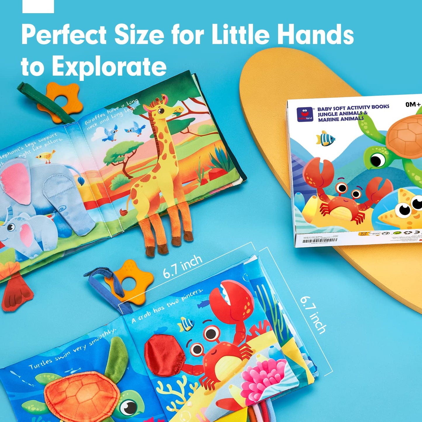 hahaland Baby Books 0-6 Months – 2-Pack Sensory Montessori Cloth Books with Crinkle, Mirror & Teether