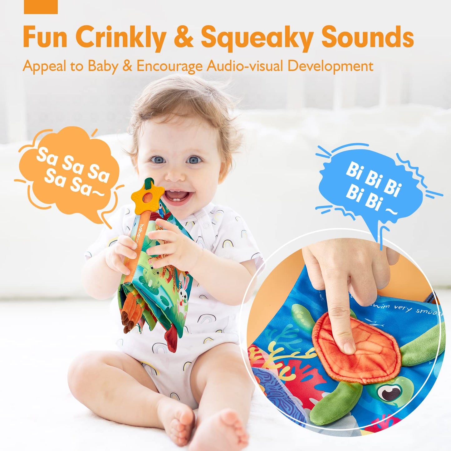 hahaland Baby Books 0-6 Months – 2-Pack Sensory Montessori Cloth Books with Crinkle, Mirror & Teether