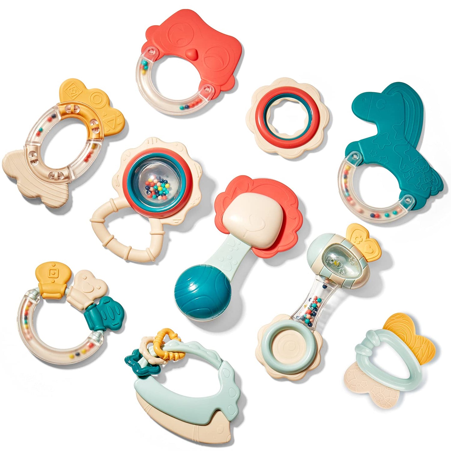Hahaland 10-Piece Baby Rattle & Teether Set — Safe Montessori Toys for 0-12 Months